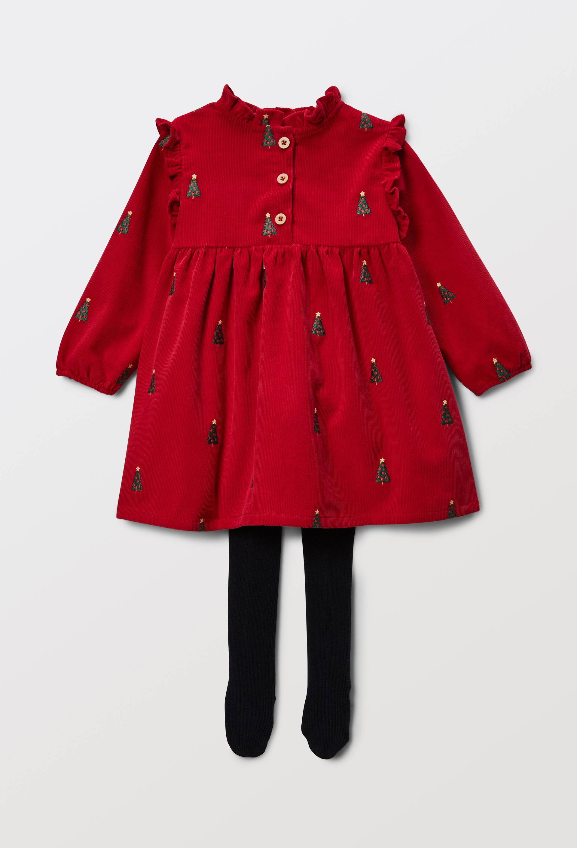 Robe brodée en velours en coton BIO GOTS avec collant Robe brodée en velours en coton BIO GOTS avec collant