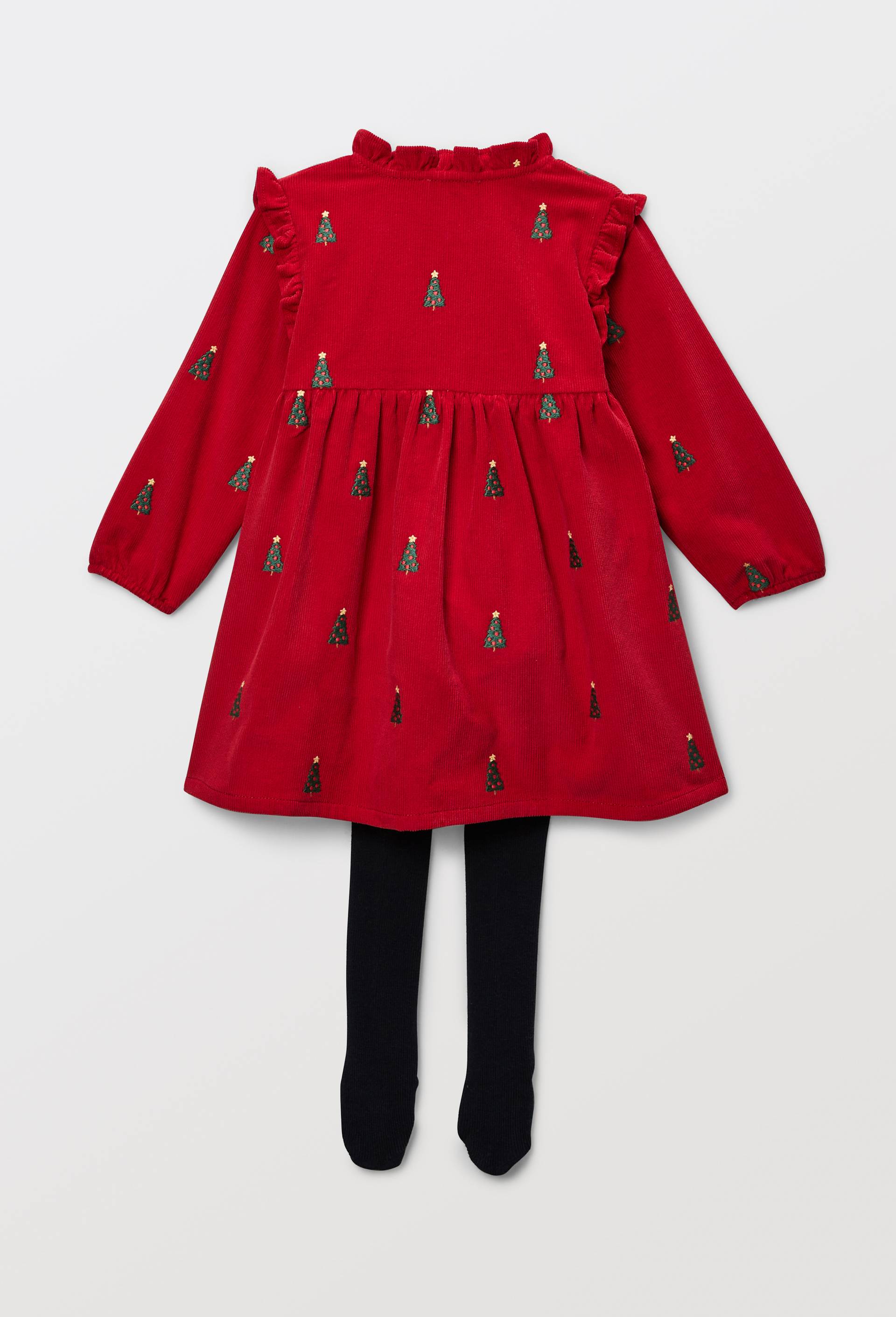 Robe brod&eacute;e en velours en coton BIO GOTS avec collant, Rouge, large image number 1.0