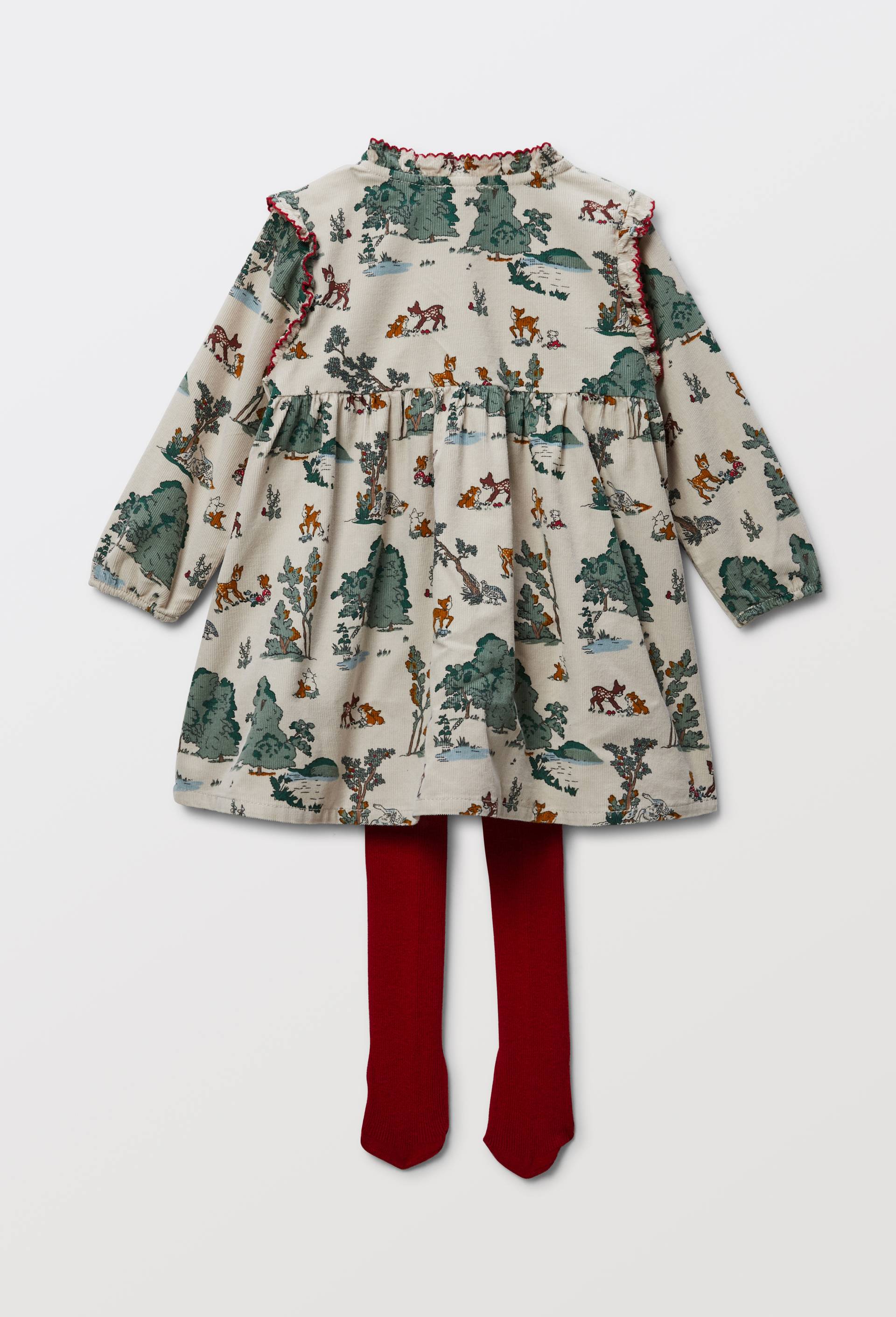 Robe imprim&eacute;e en velours en coton BIO GOTS avec collant, Beige, large image number 1