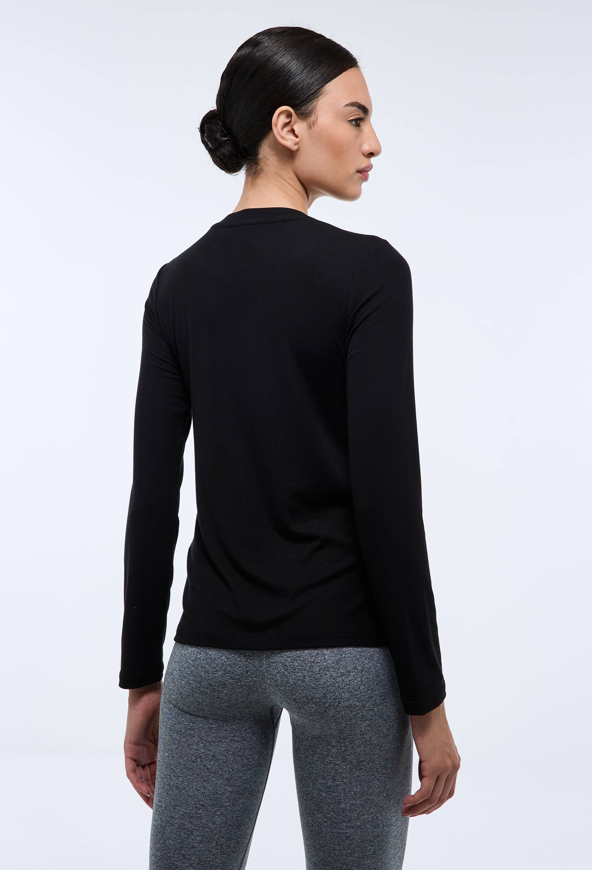 T-shirt manche longue fluide en viscose et elasthanne, Noir, large image number 1.0