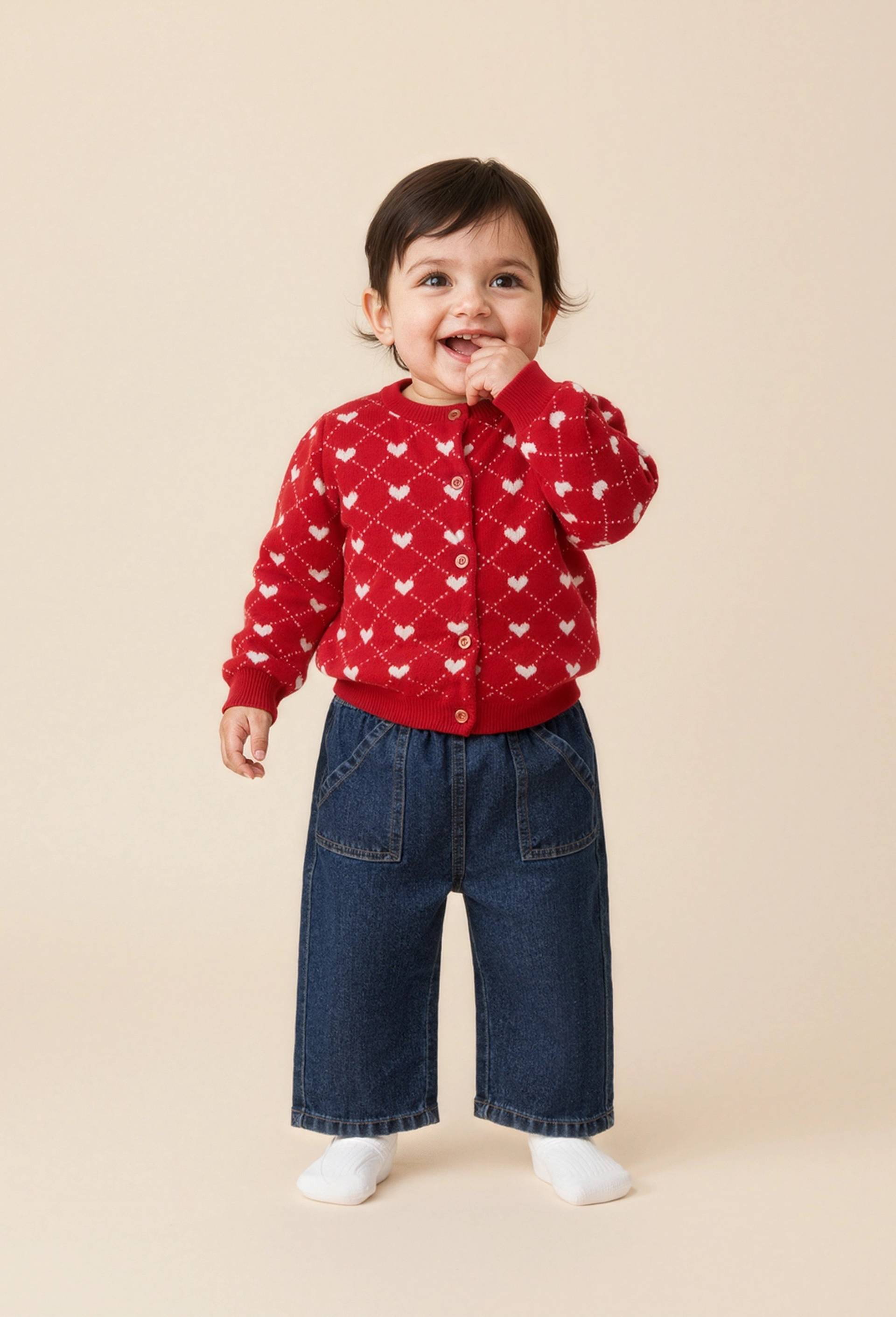 Cardigan tricot en jacquard contenant du coton, Rouge, large image number 0