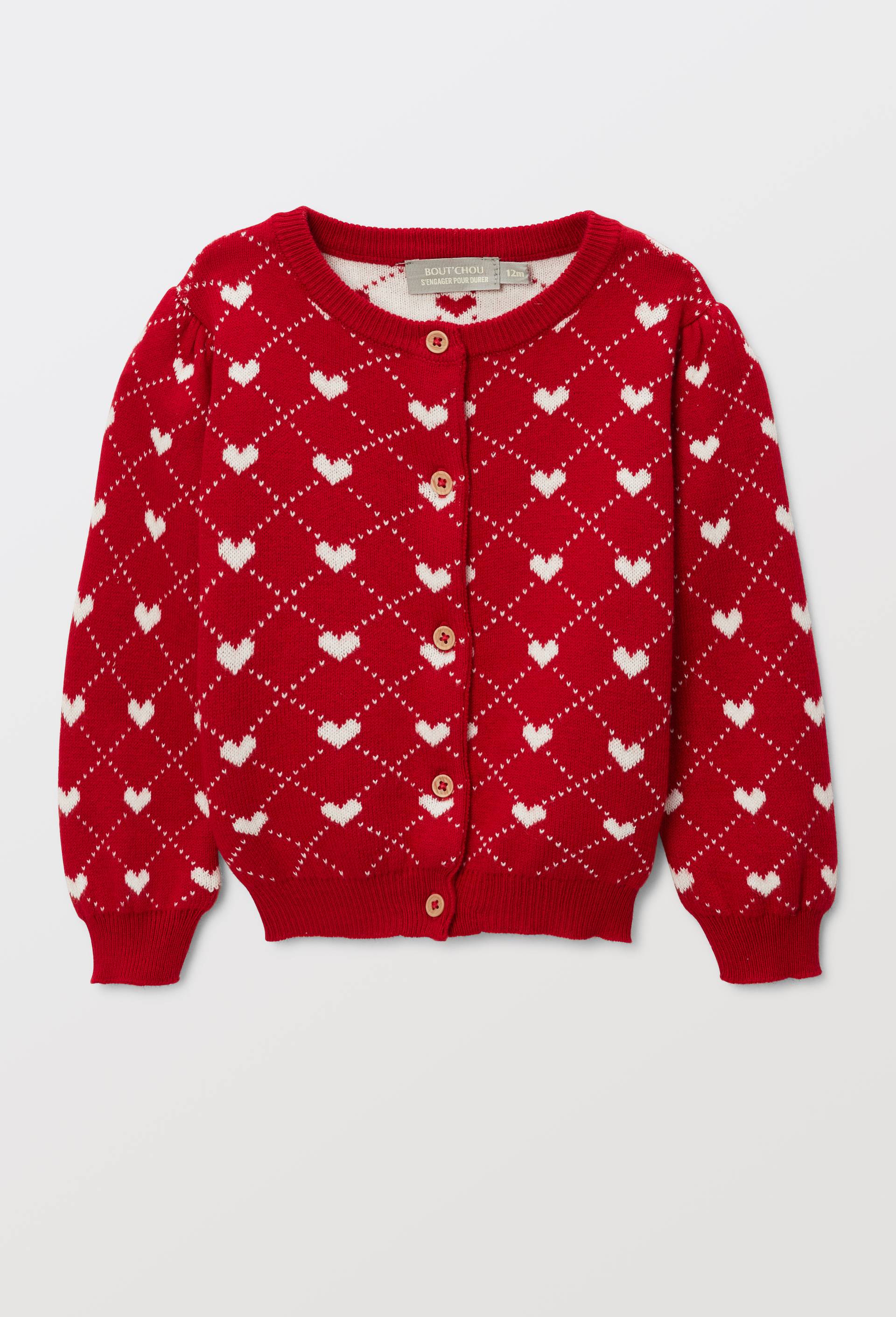 Cardigan tricot en jacquard contenant du coton, Rouge, large image number 1.0