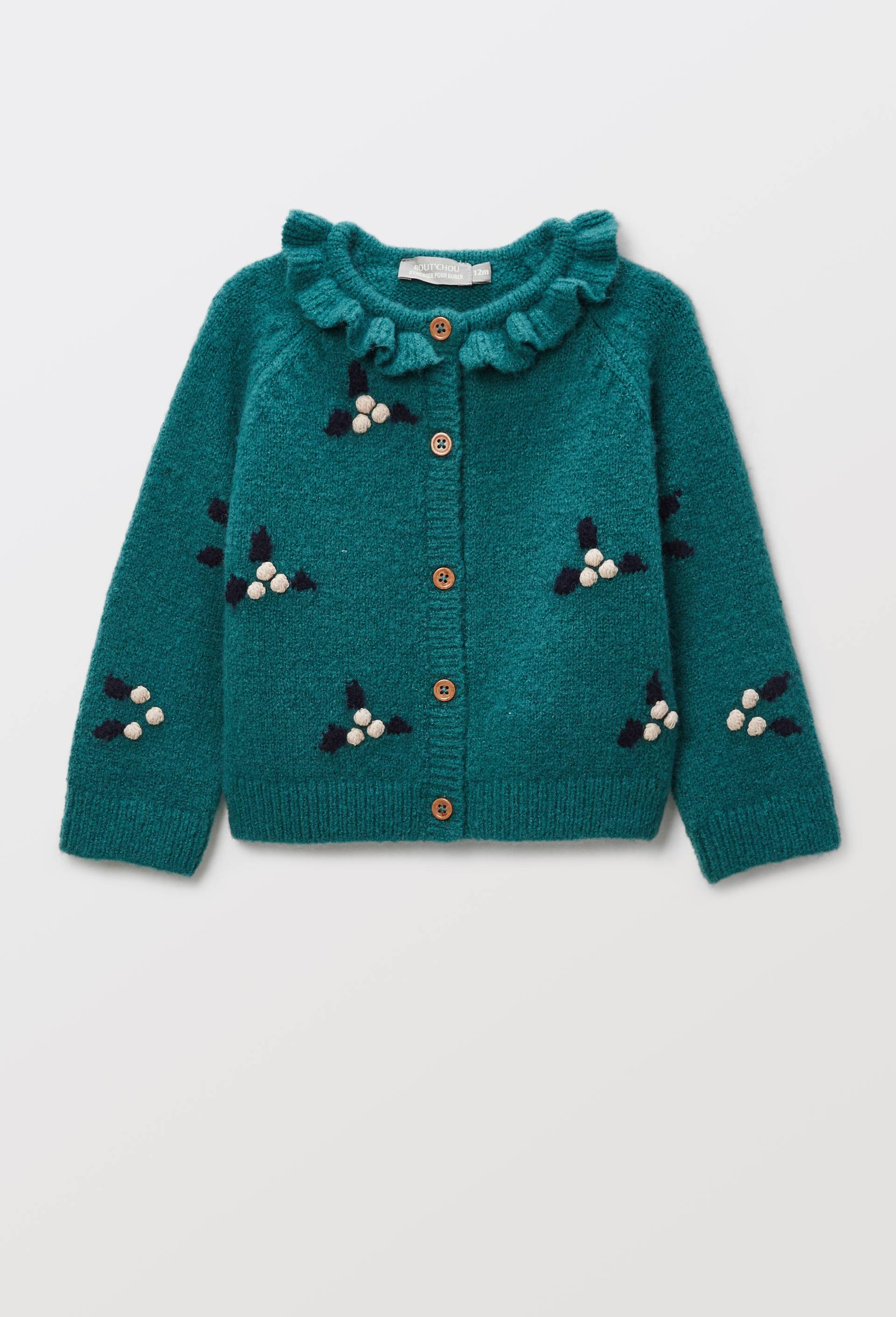 Cardigan tricot brod&eacute;, Vert fonc&eacute;, large image number 1