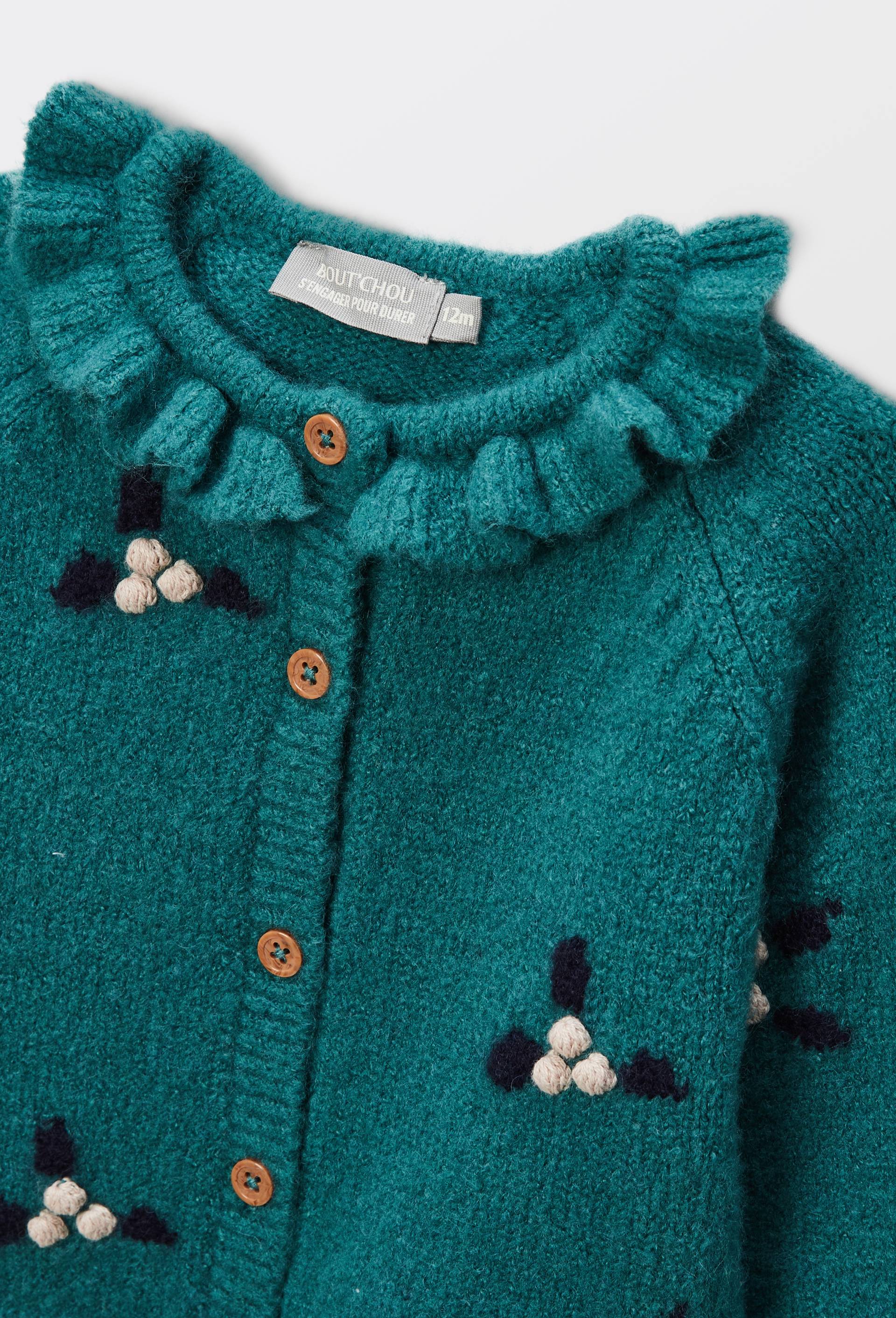 Cardigan tricot brod&eacute;, Vert fonc&eacute;, large image number 3