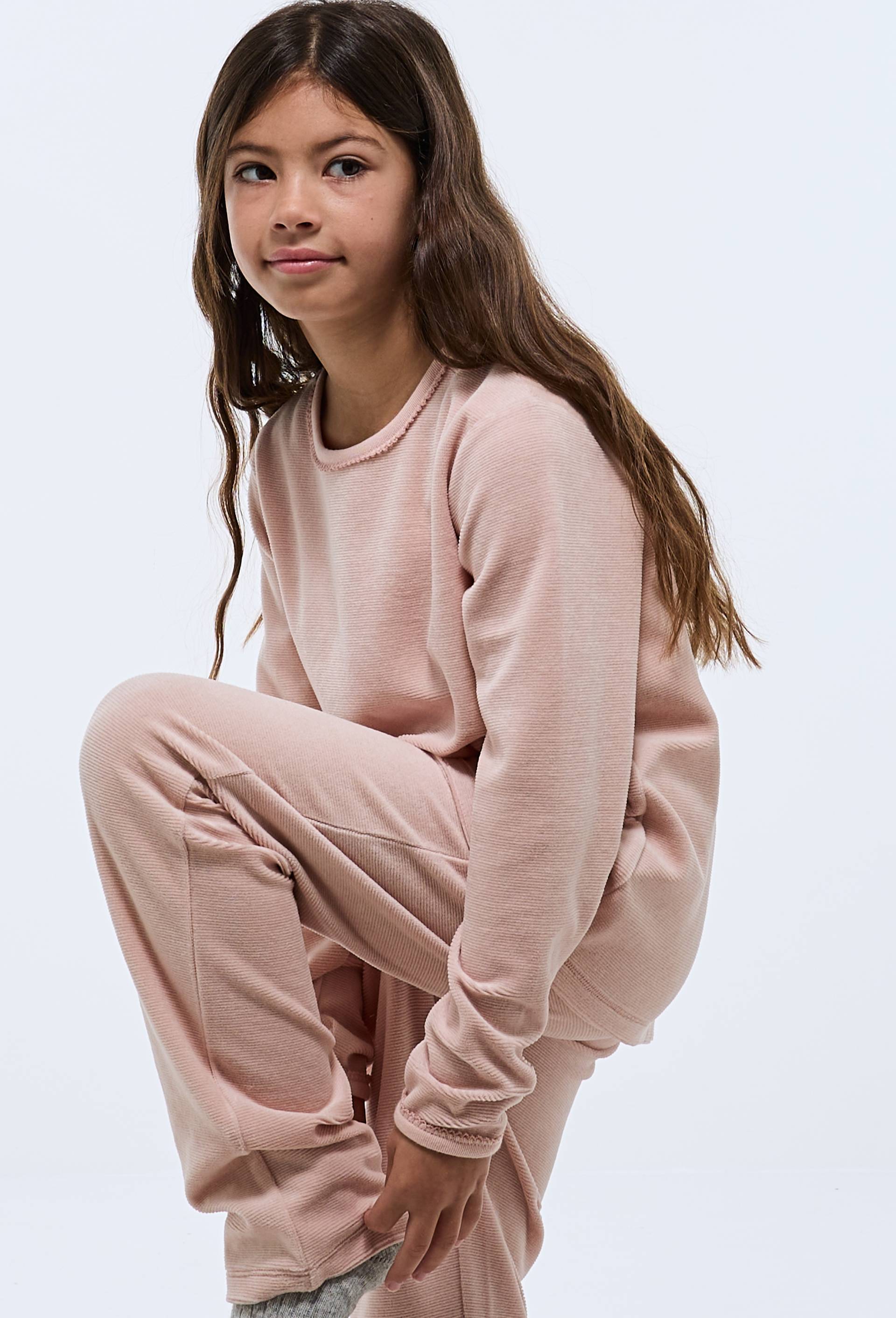 Pyjama velours c&ocirc;tel&eacute; manches longues uni contient du coton, Rose, swatch image