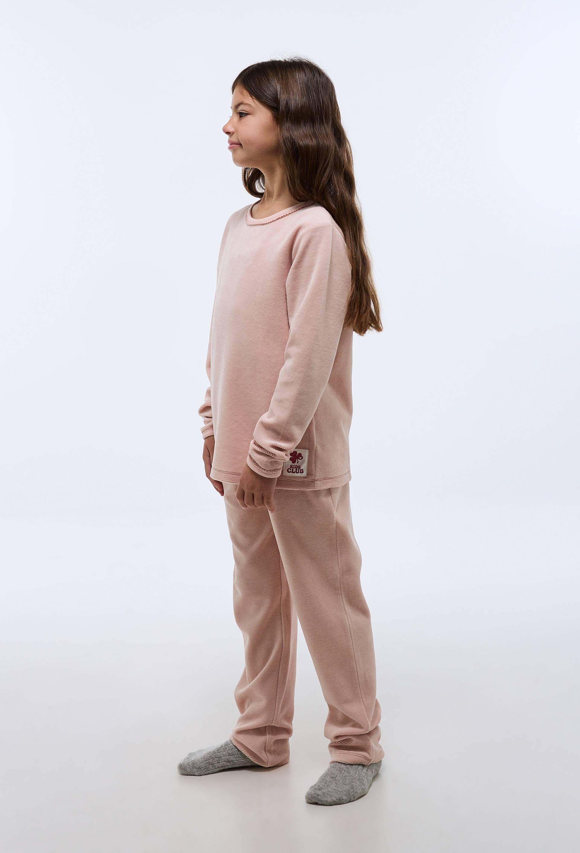 Pyjama velours c&ocirc;tel&eacute; manches longues uni contient du coton, Rose, large image number 1
