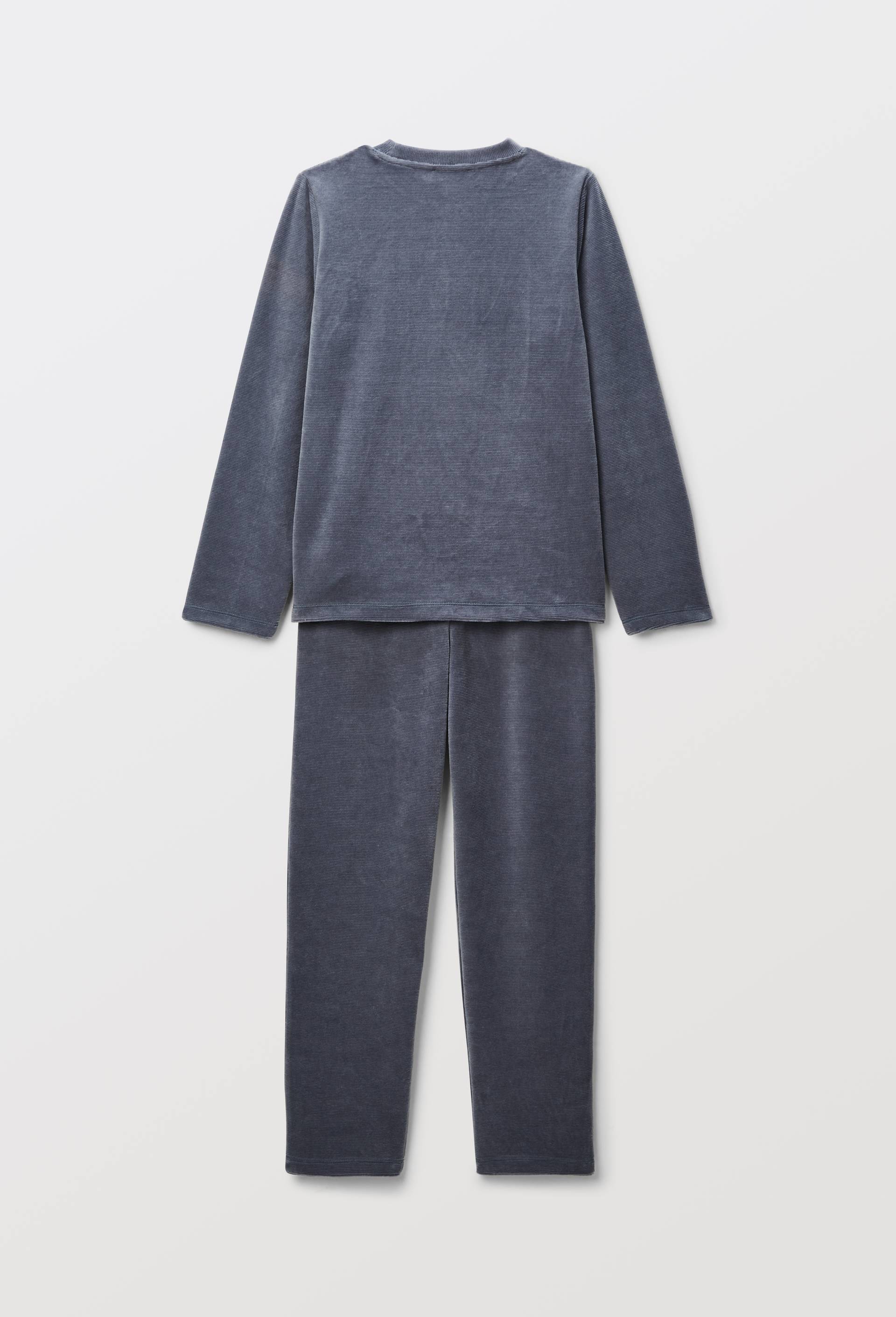 Pyjama velours c&ocirc;tel&eacute; manches longues uni contenant du coton, Bleu, large image number 3.0