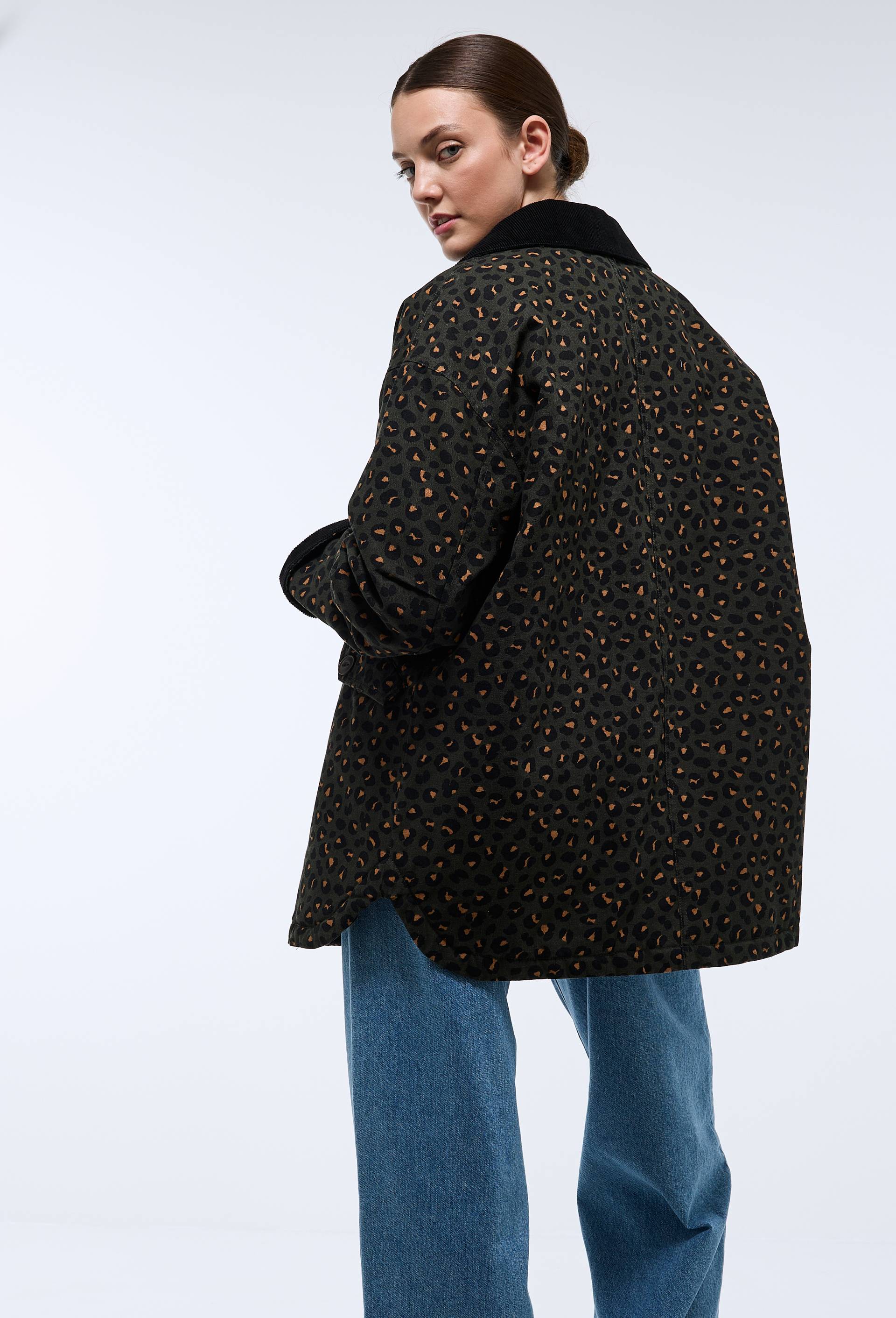 Parka imprim&eacute; leopard en coton, Vert fonc&eacute;, large image number 1