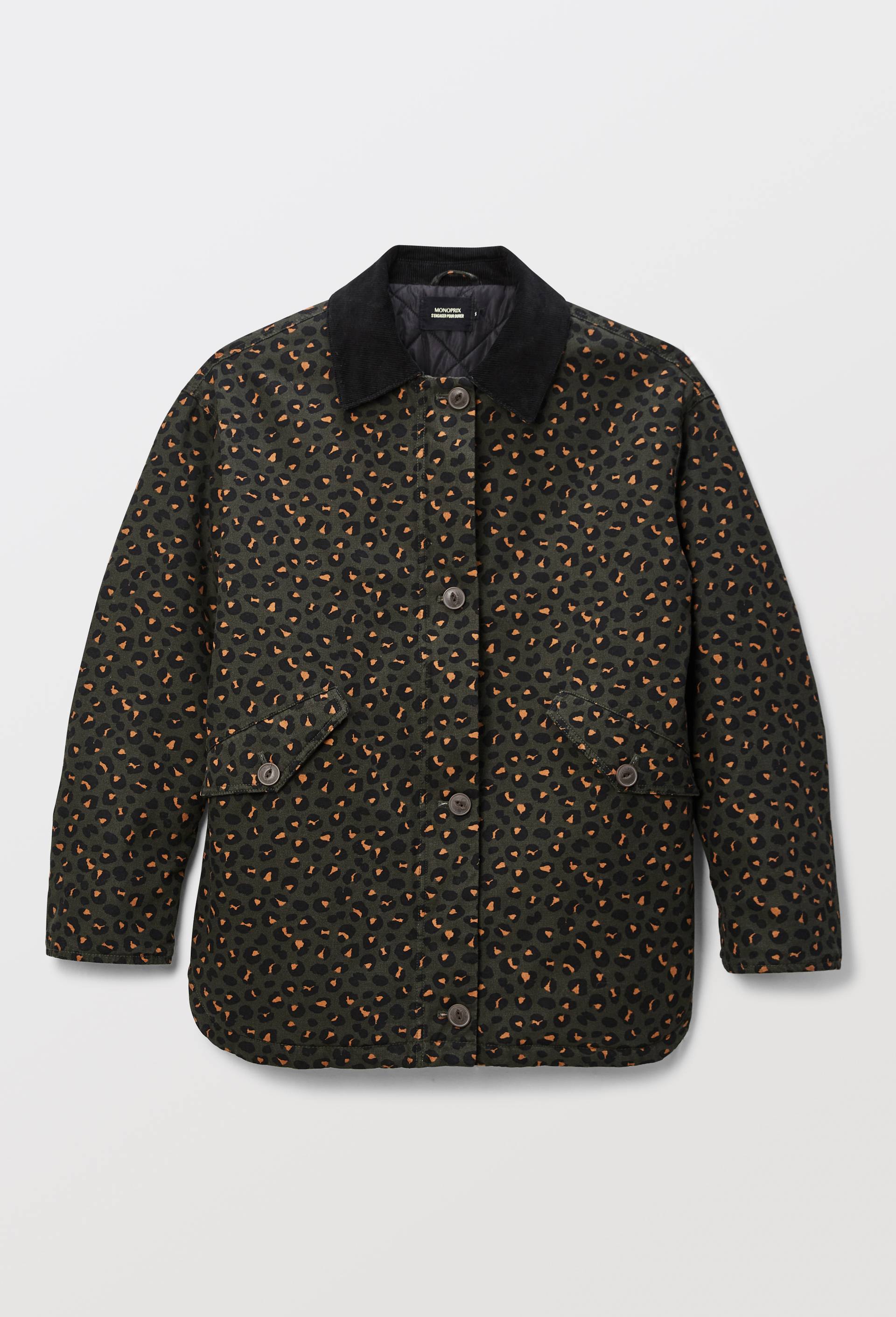 Parka imprim&eacute; leopard en coton, Vert fonc&eacute;, large image number 2
