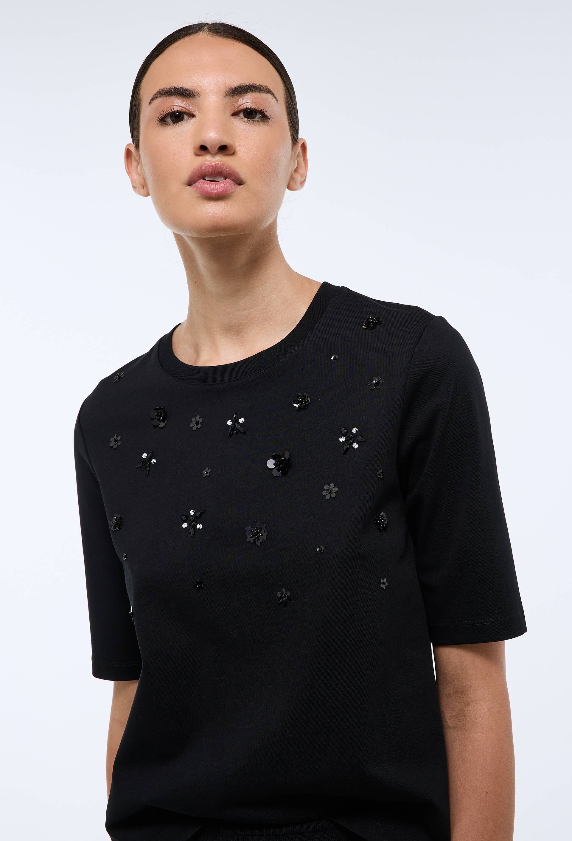 T-shirt &agrave; manches coudes et bijoux en coton BIO GOTS, Noir, large image number 0