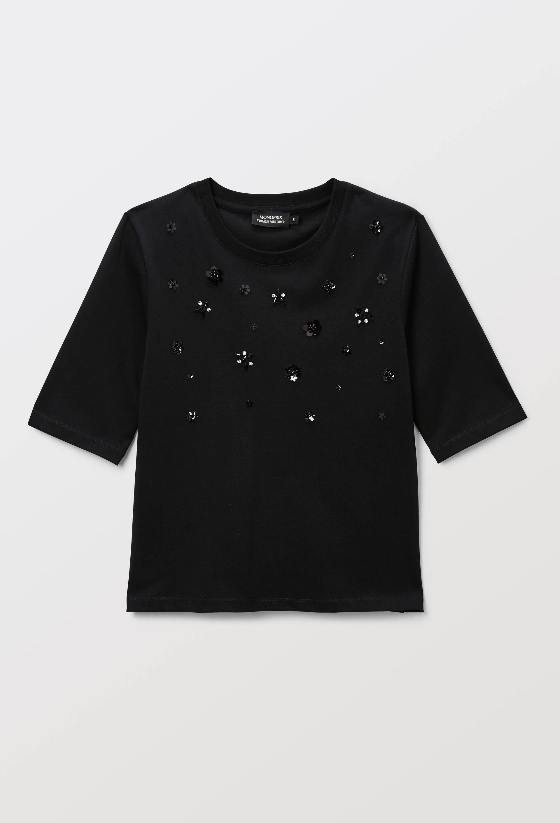T-shirt &agrave; manches coudes et bijoux en coton BIO GOTS, Noir, large image number 2