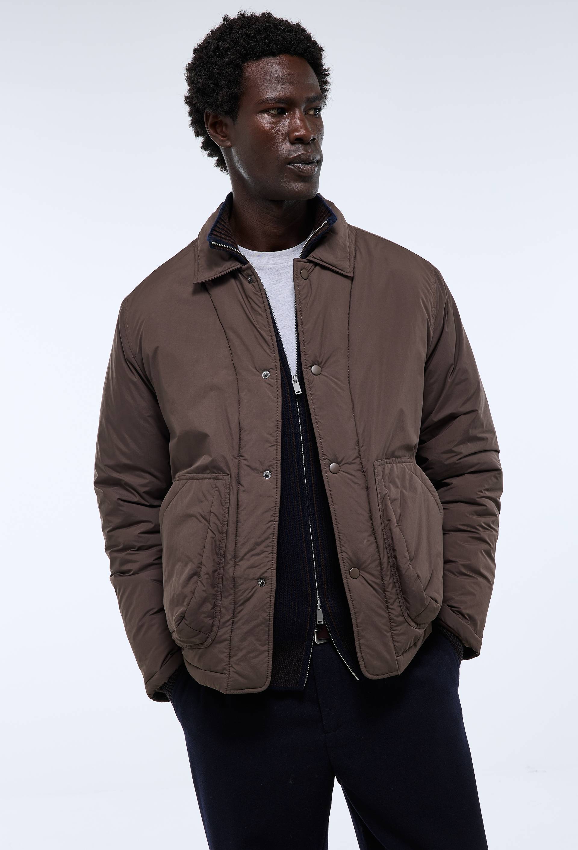 Blouson doubl&eacute; en coton gratt&eacute;, Brun, large image number 0