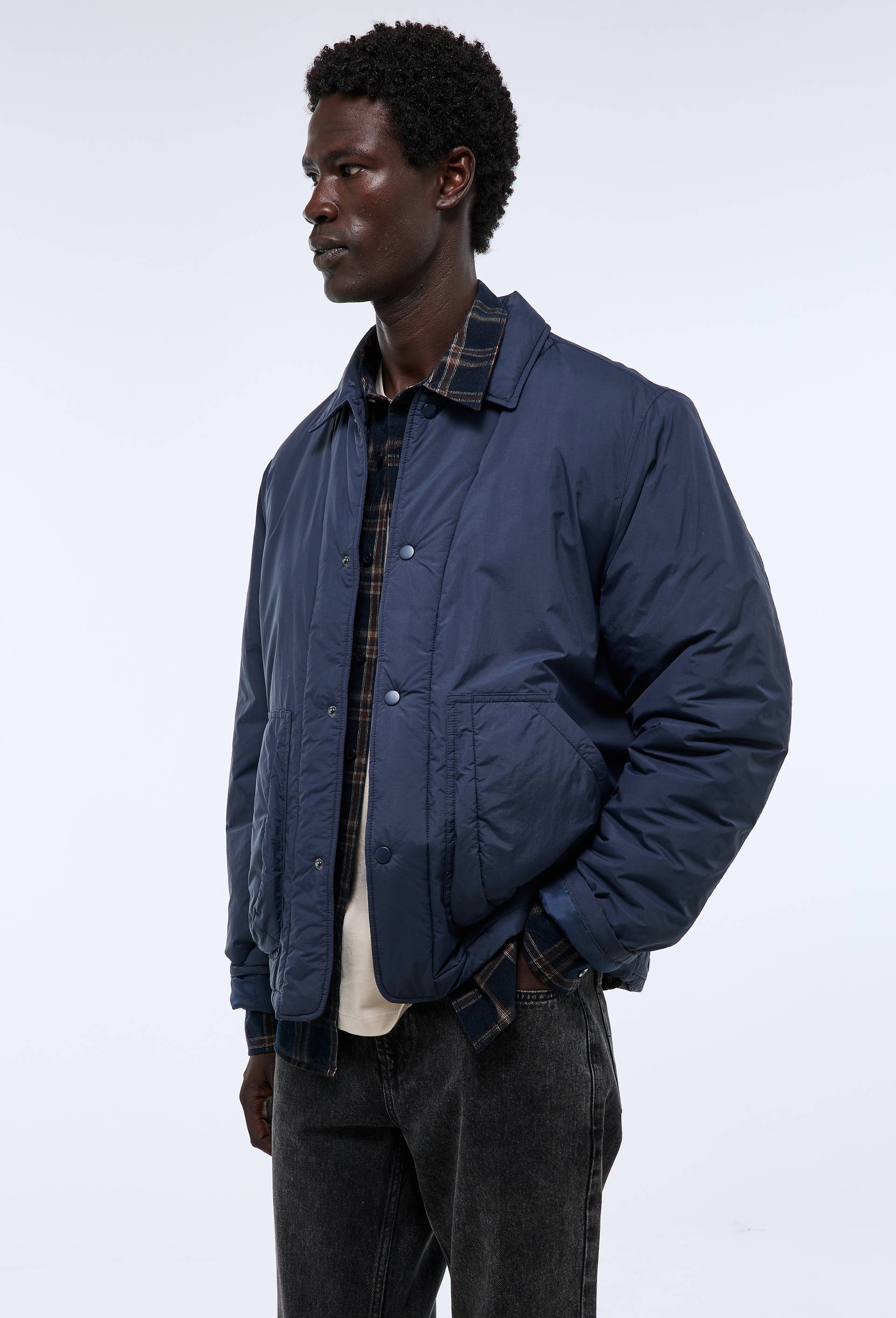 Blouson doubl&eacute; en coton gratt&eacute;, Bleu fonc&eacute;, large image number 0