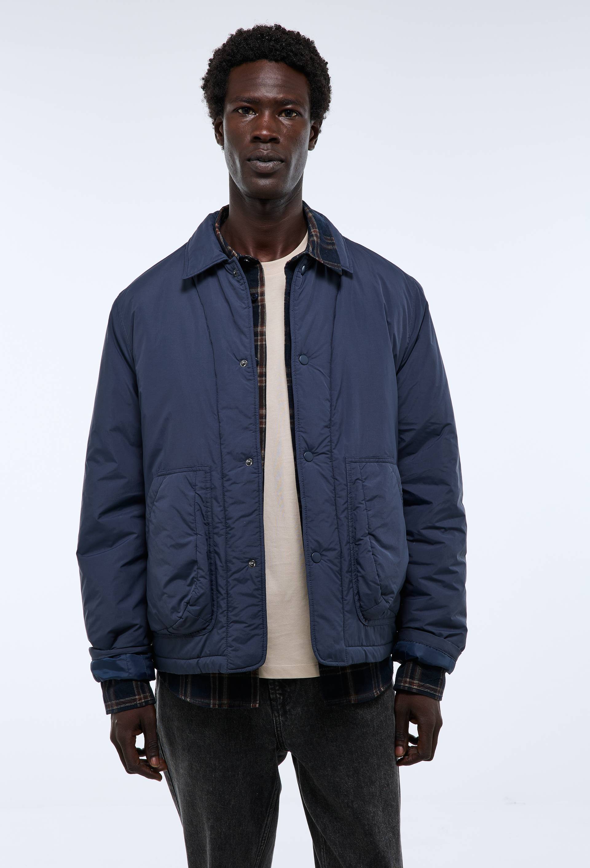 Blouson doubl&eacute; en coton gratt&eacute;, Bleu fonc&eacute;, large image number 1