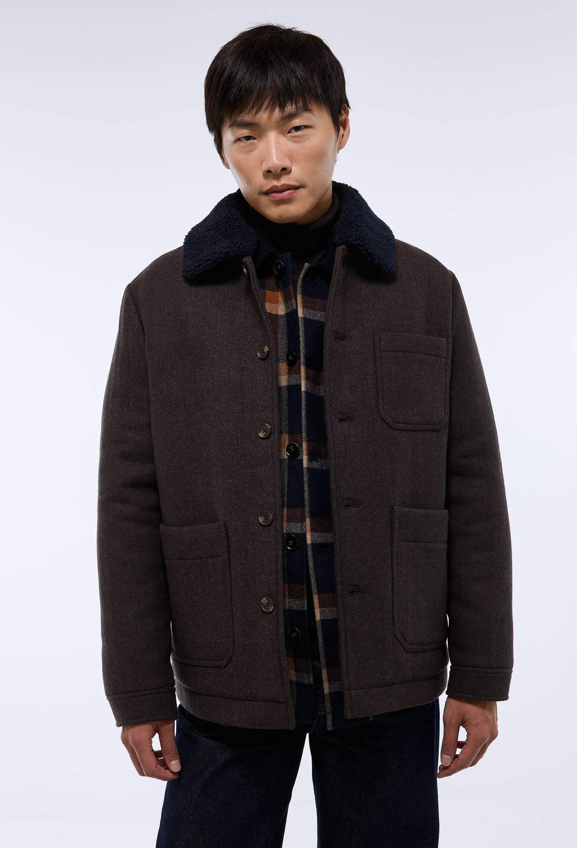 Veste col sherpa contenant de la laine à chevrons - MONOPRIX - Modalova