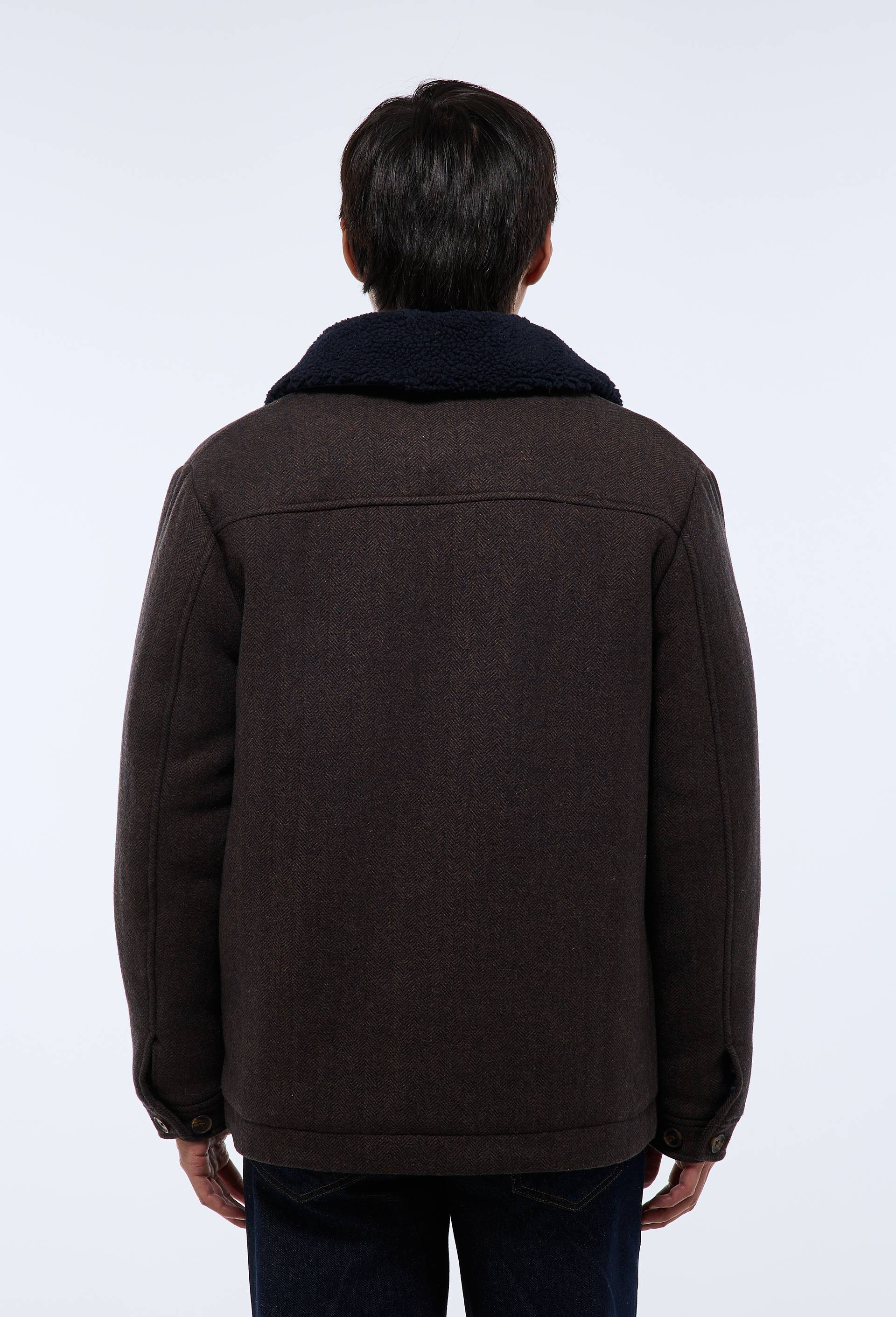 Veste col sherpa contenant de la laine &agrave; chevrons, Bleu fonc&eacute;, large image number 1