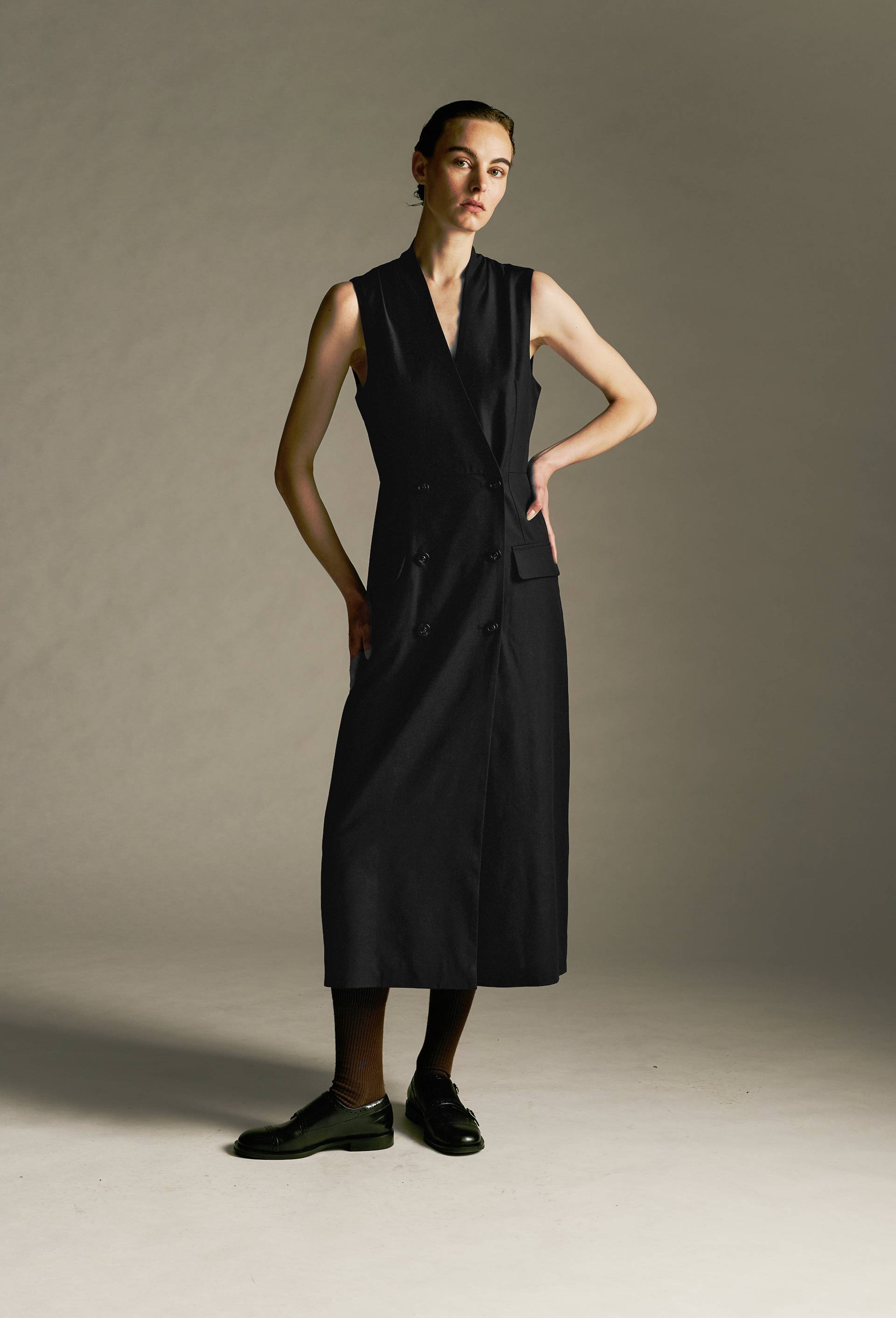 Robe longue portefeuille unie, Noir, large image number 1.0