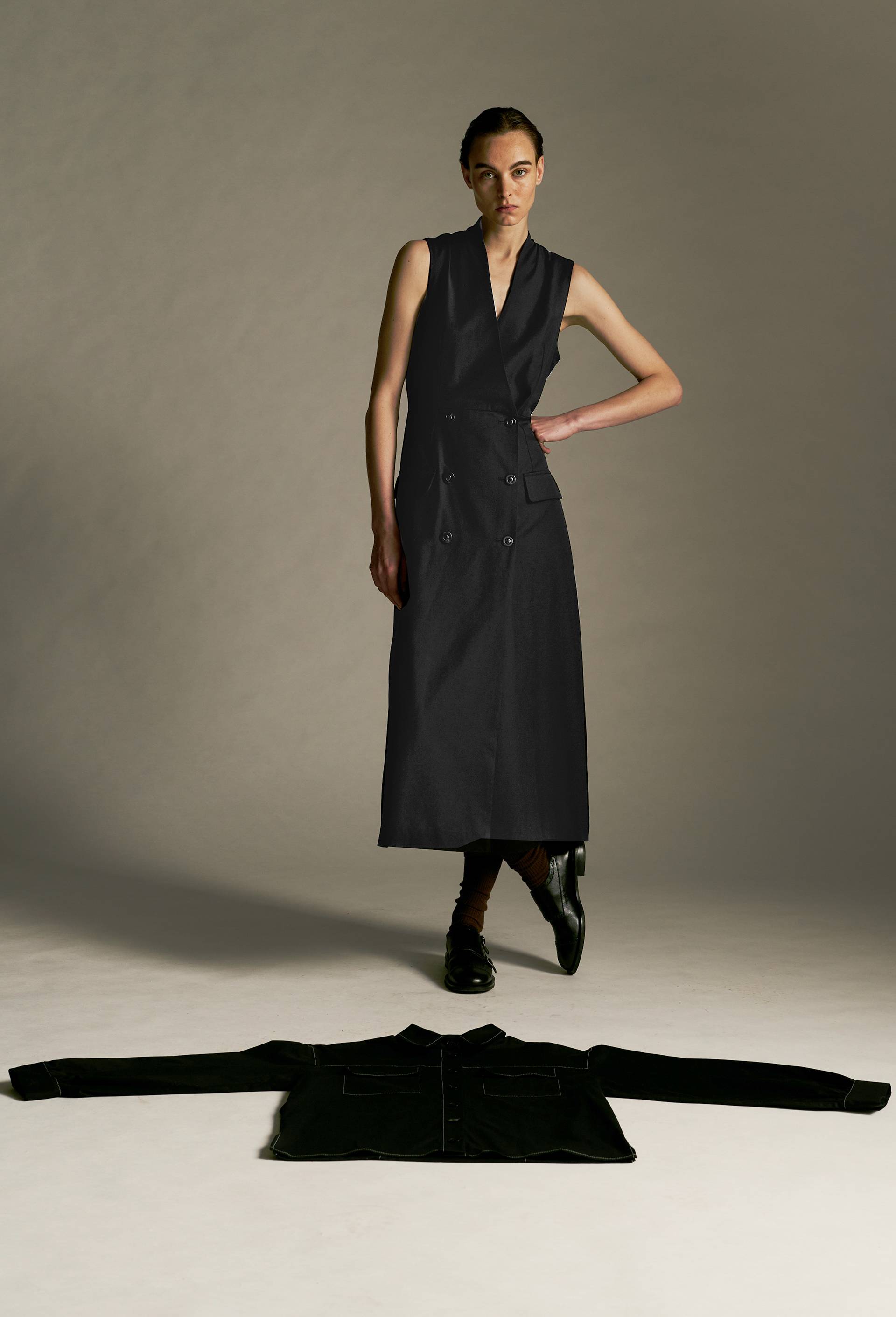 Robe longue portefeuille unie, Noir, large image number 2