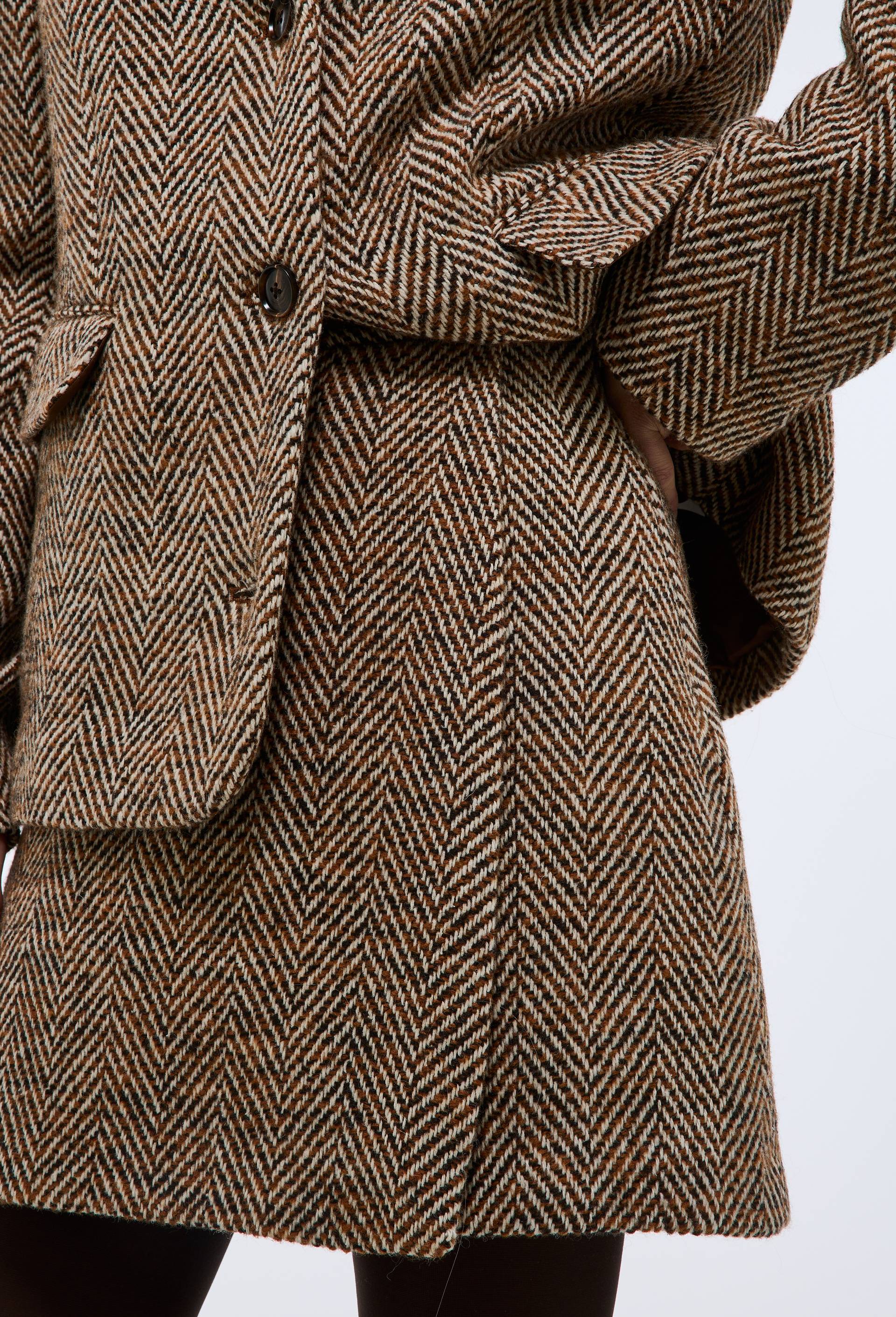 Jupe courte &agrave; motif chevron contenant de la laine, Brun clair, large image number 2