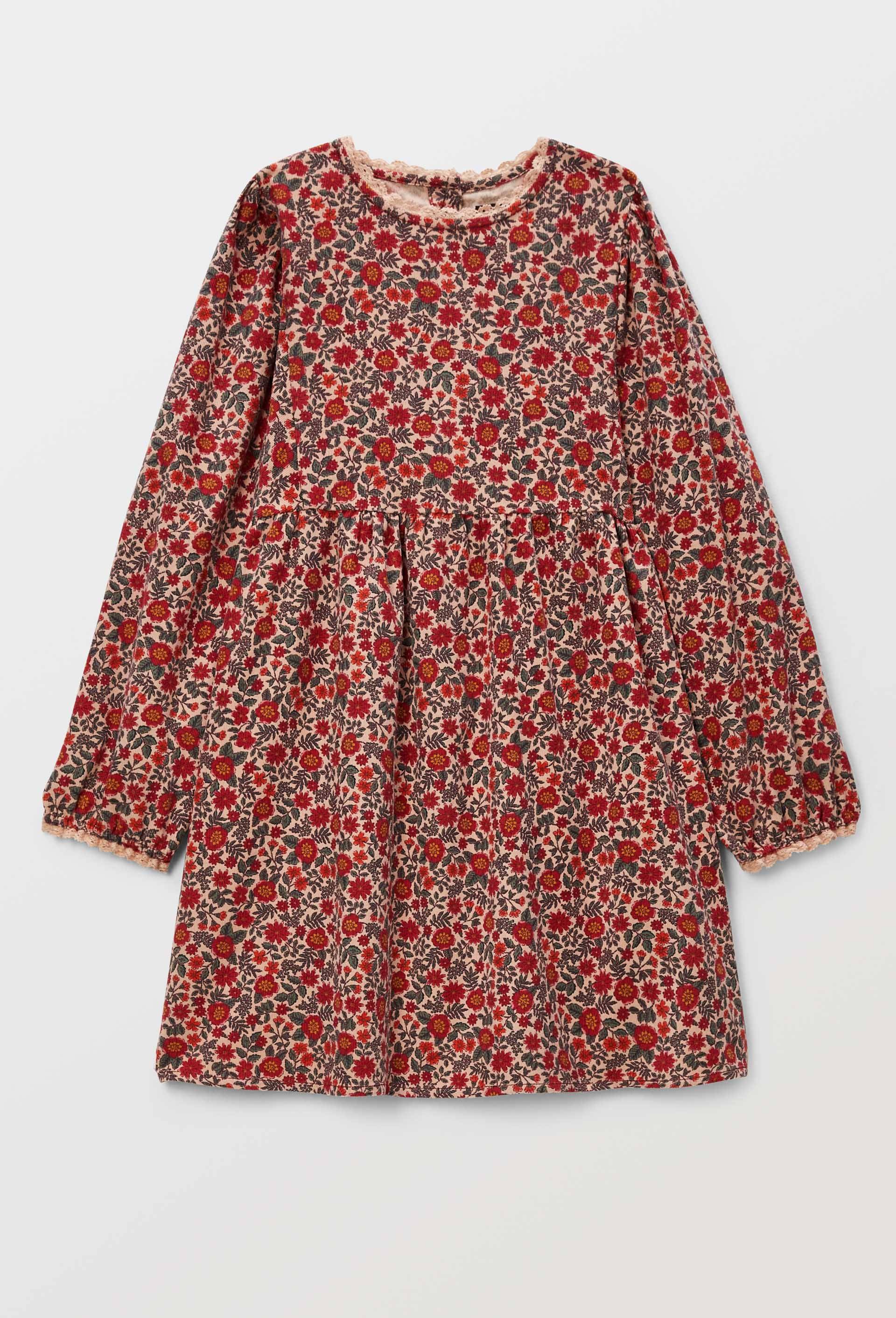 Robe courte en velours &agrave; imprim&eacute; fleuri, Beige, large image number 0