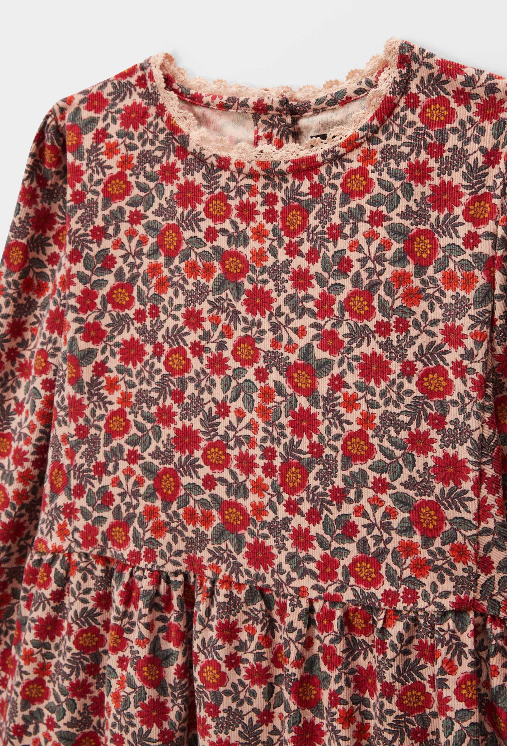 Robe courte en velours &agrave; imprim&eacute; fleuri, Beige, large image number 2.0