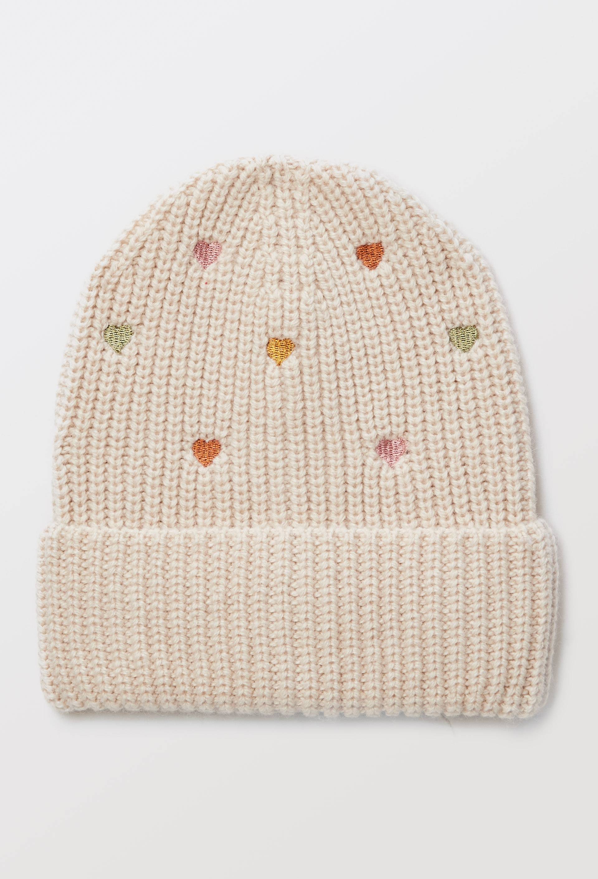 Bonnet brod&eacute; coeur contenant de la laine, Ecru, large image number 0