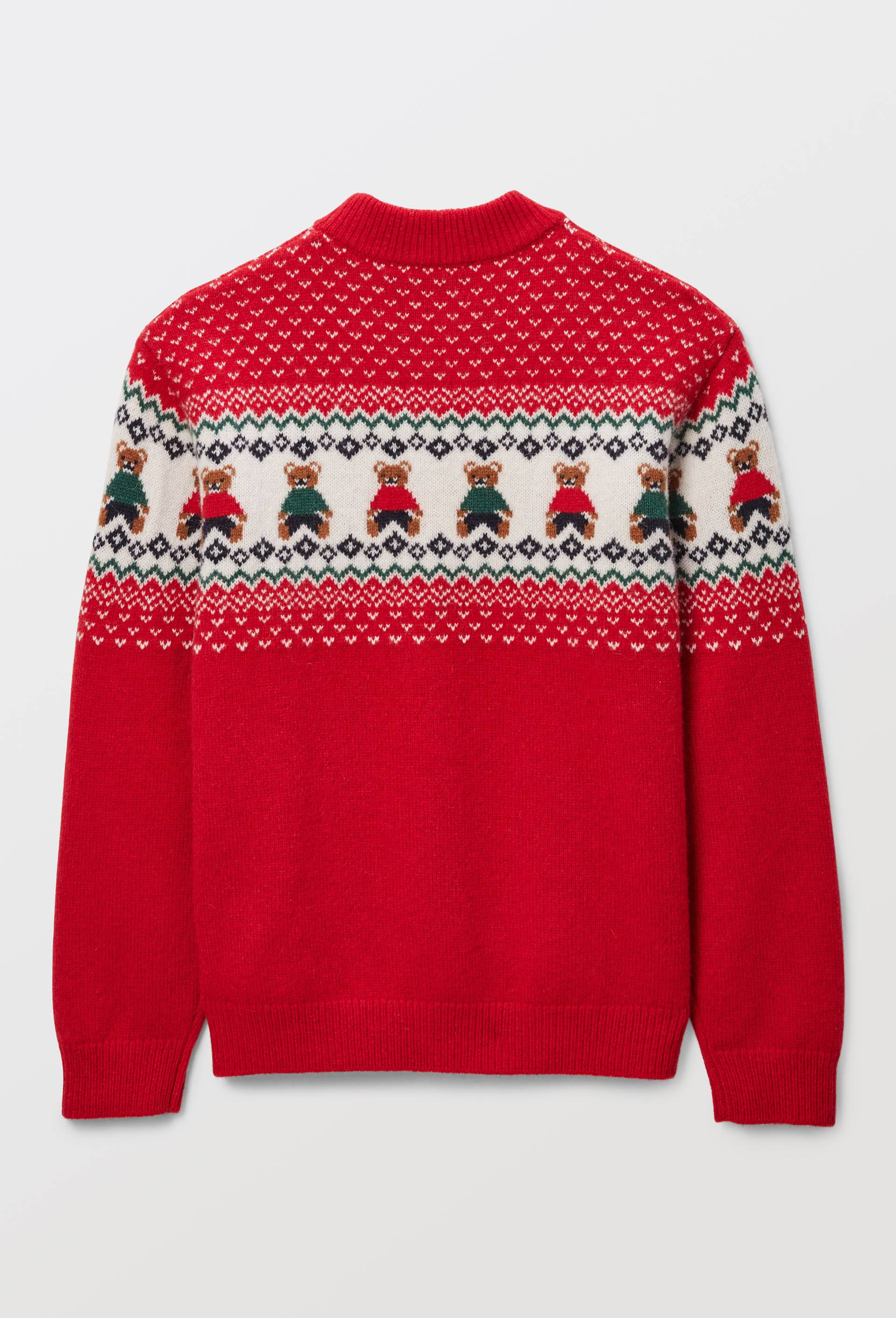 Pull col rond jacquard contenant de la laine, Rouge, large image number 1