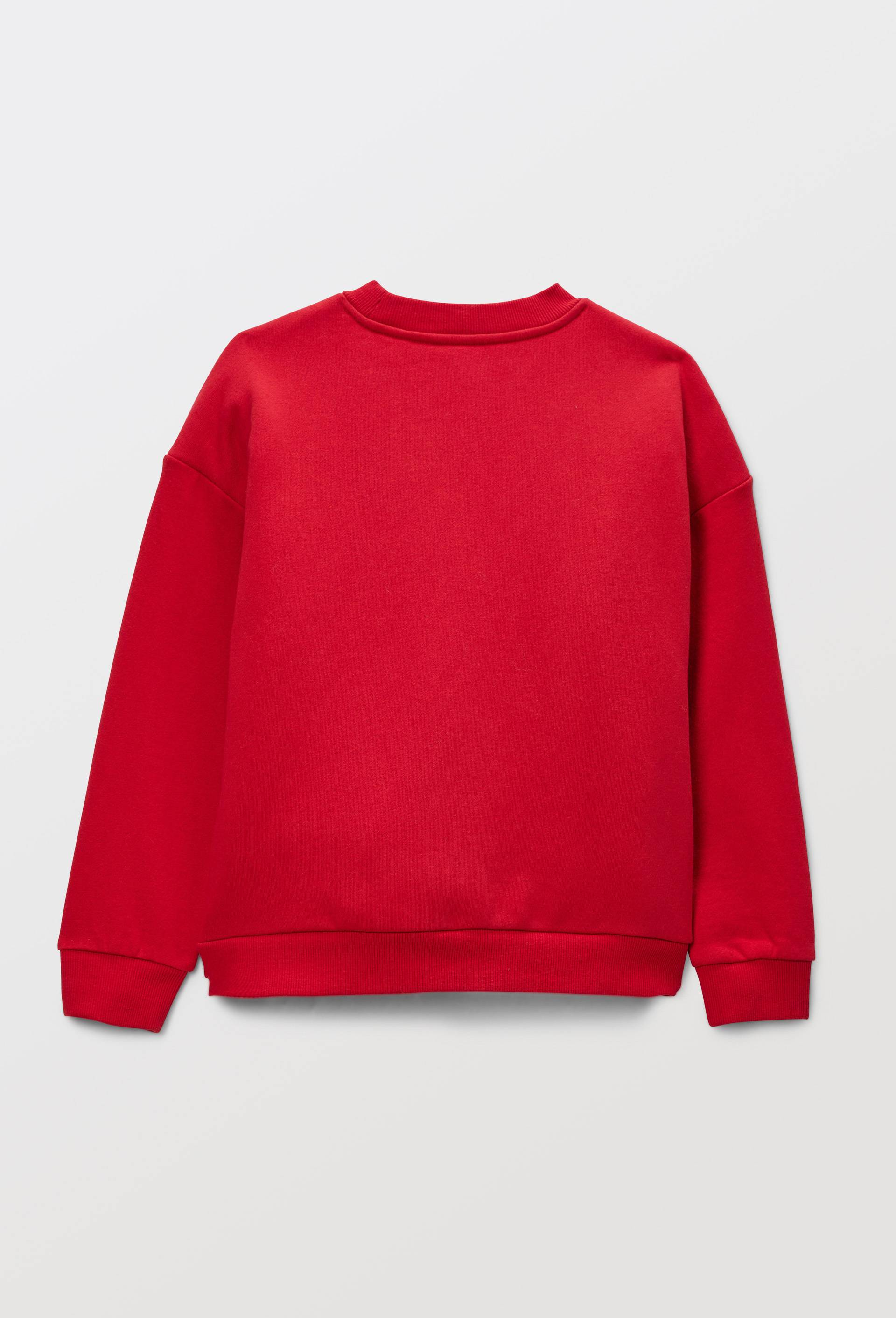 Sweat col rond doubl&eacute; sherpa avec broderie en coton, Rouge, large image number 1