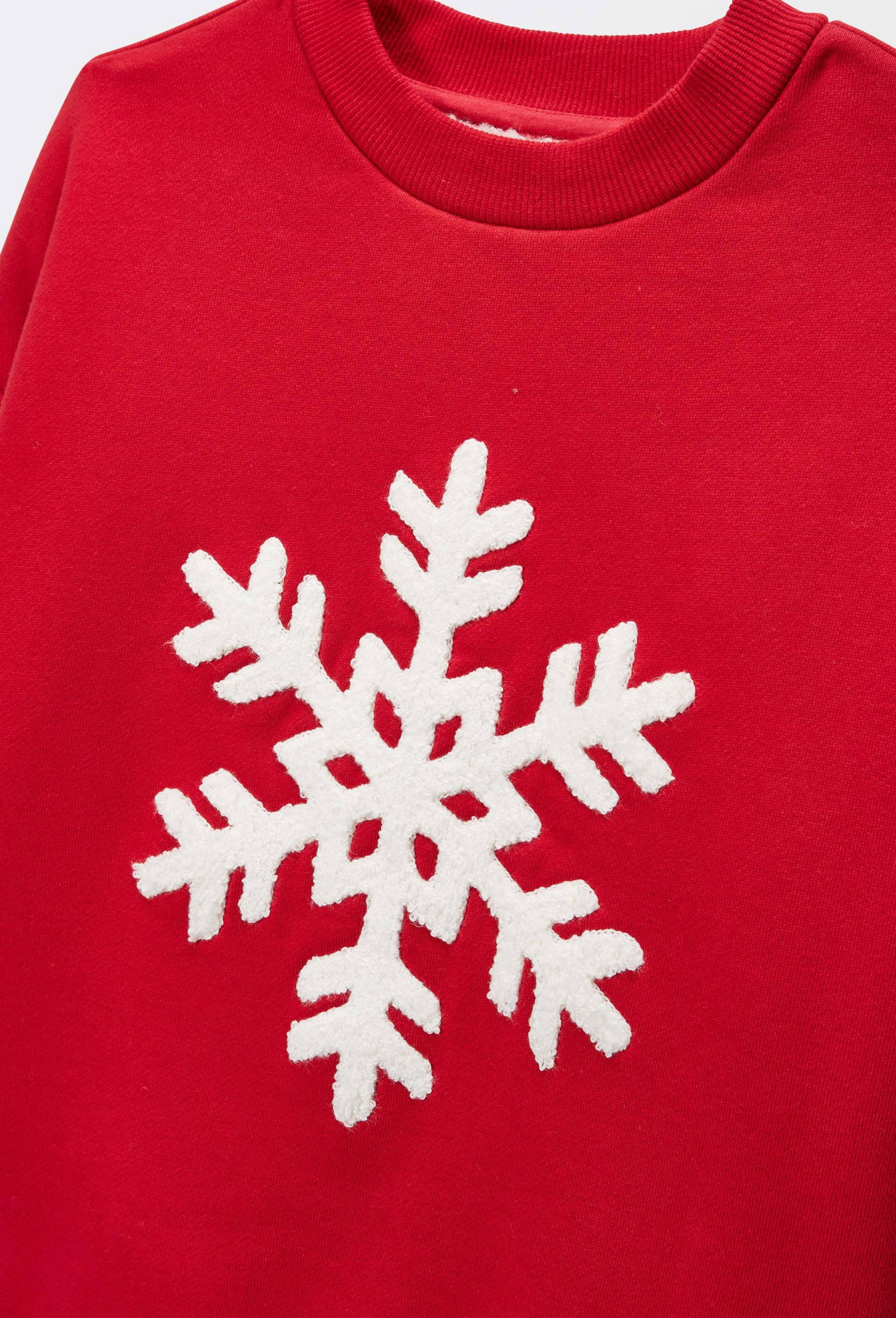 Sweat col rond doubl&eacute; sherpa avec broderie en coton, Rouge, large image number 2.0