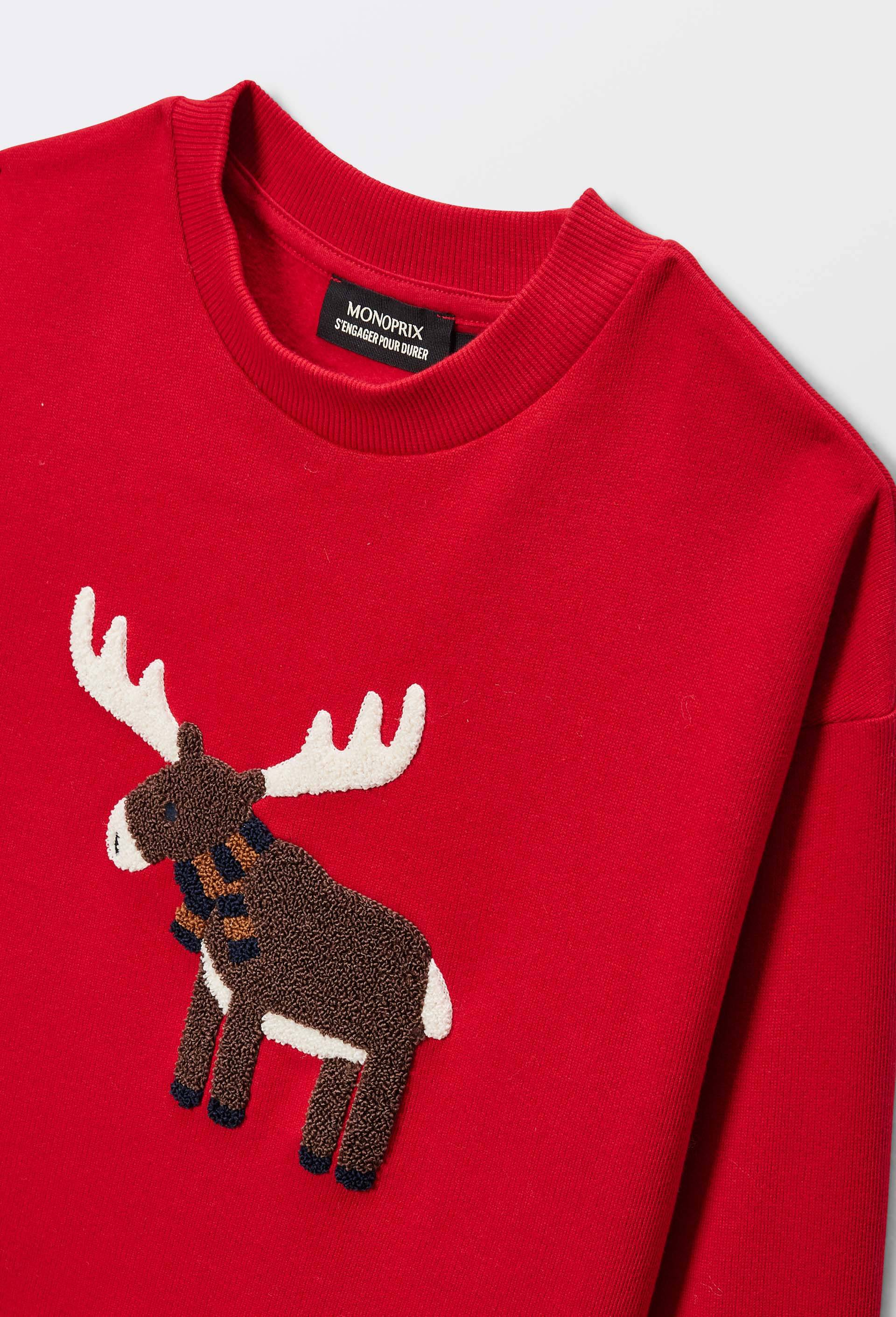 Sweat col rond avec broderie en coton BIO GOTS, Rouge, large image number 2.0