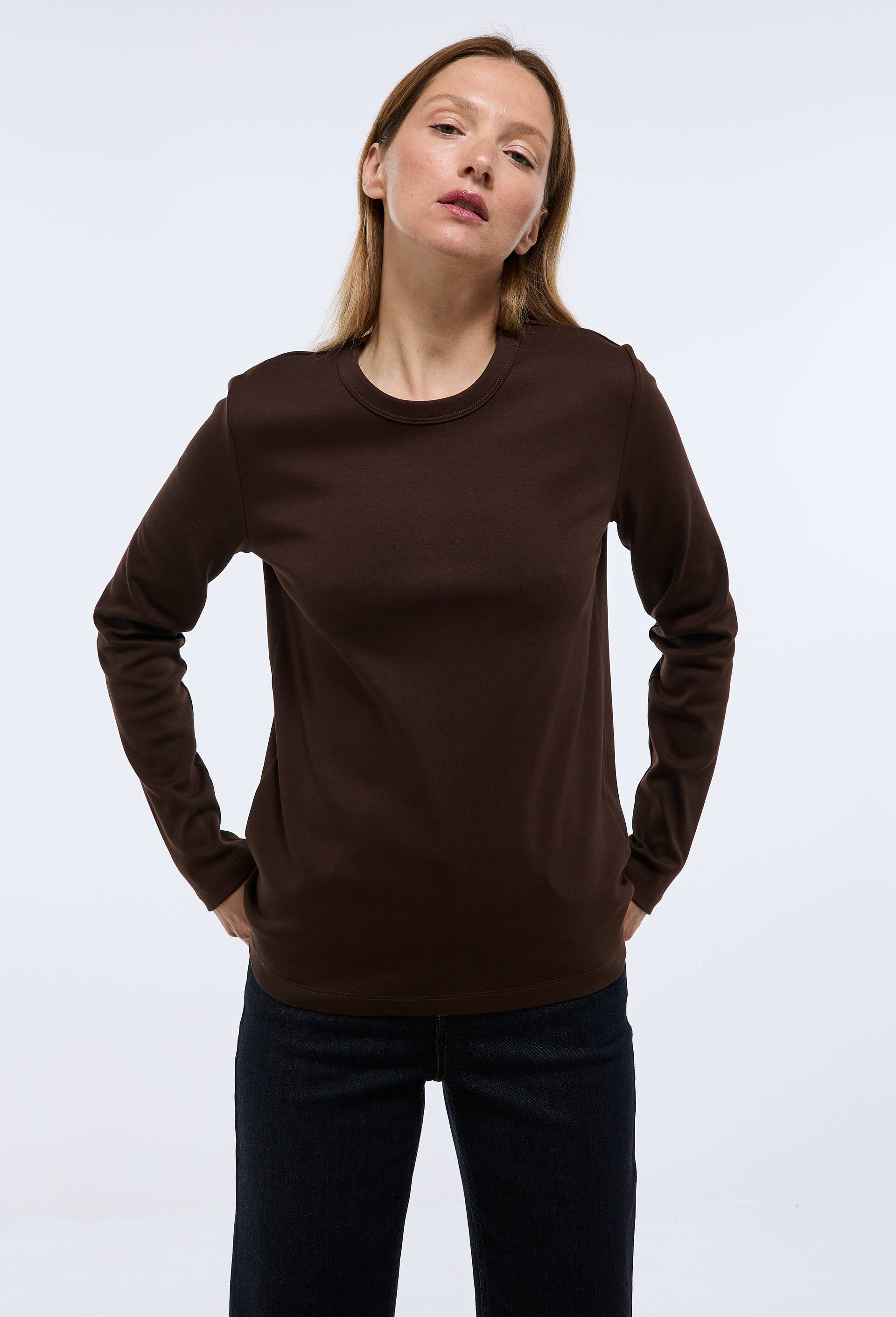 T-shirt à manches longues épais en coton BIO GOTS BRUN FONCE pour femme MONOPRIX