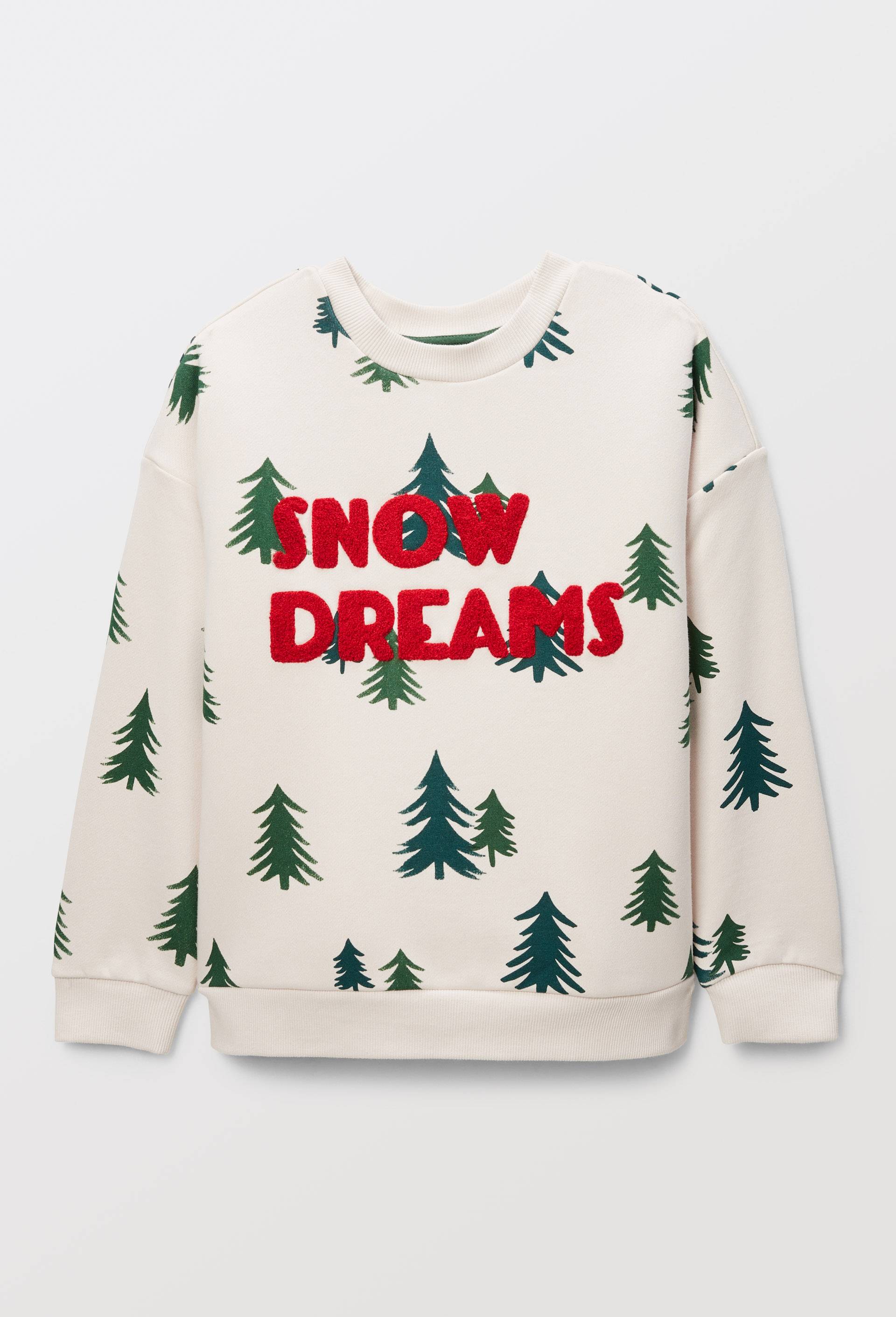 Sweat col rond doubl&eacute; sherpa avec broderie en coton, Beige clair, large image number 0.0