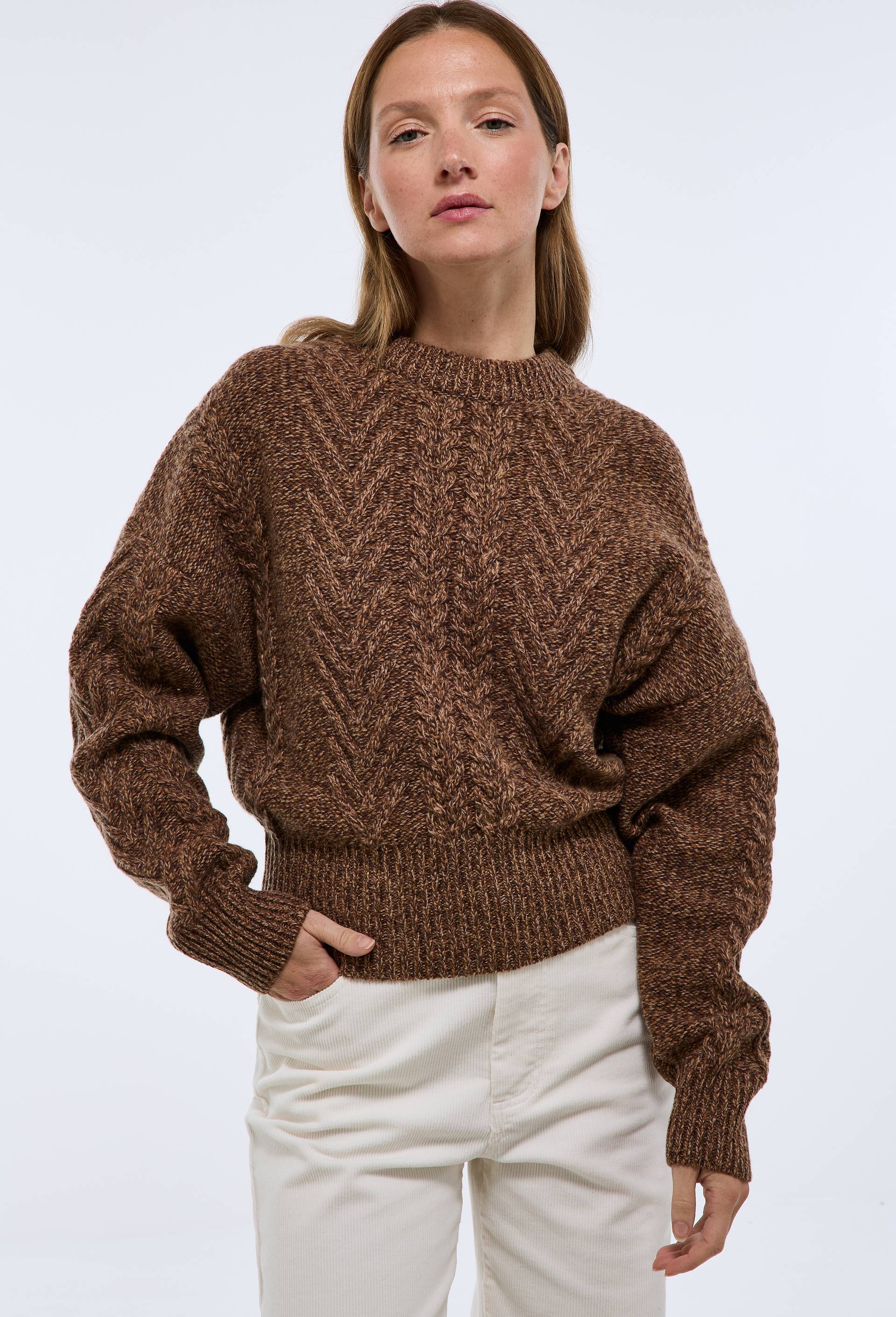 Pull col rond torsadé contenant de la laine - MONOPRIX - Modalova