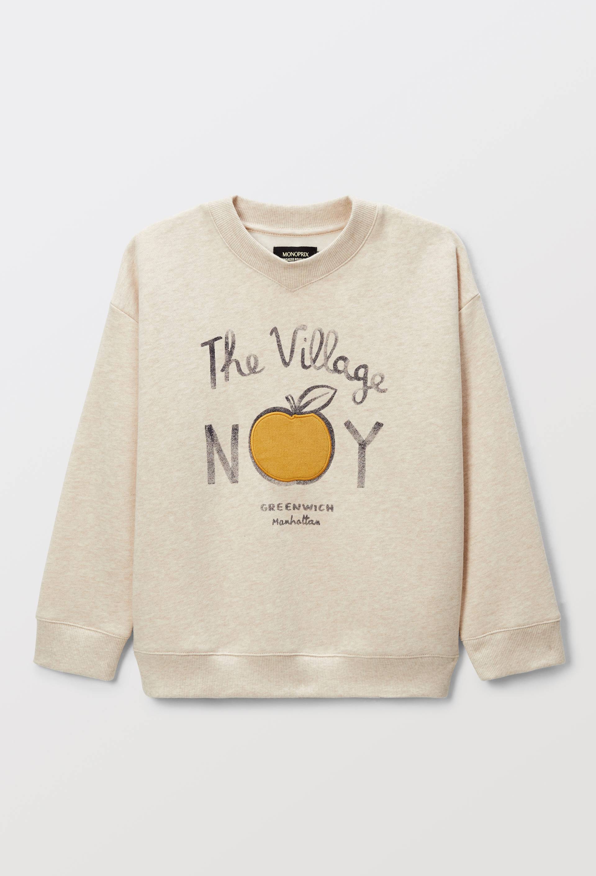 Sweat imprim&eacute; en coton BIO GOTS, Beige clair, large image number 1.0