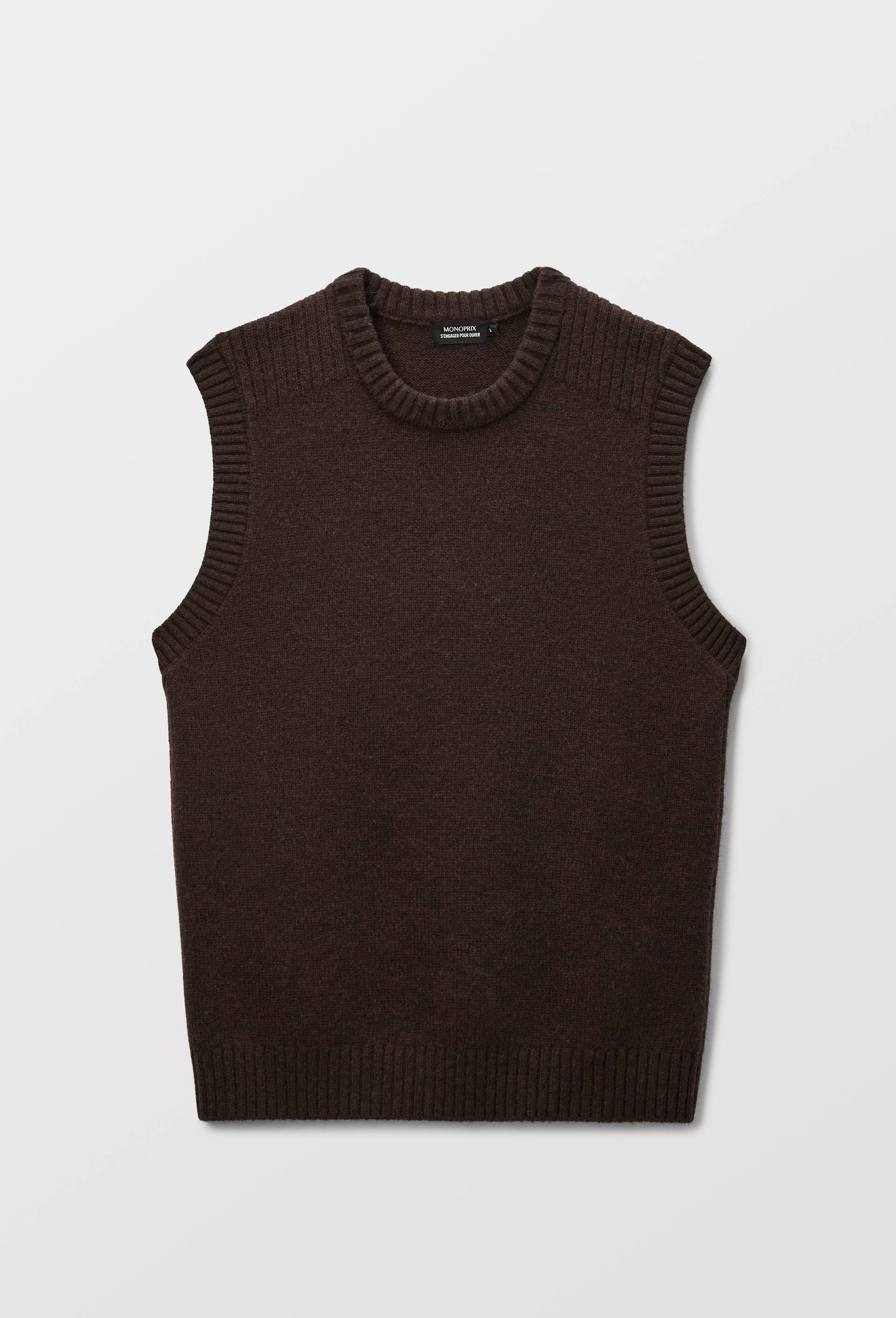 Pull sans manches contenant de la laine, Brun, large image number 4