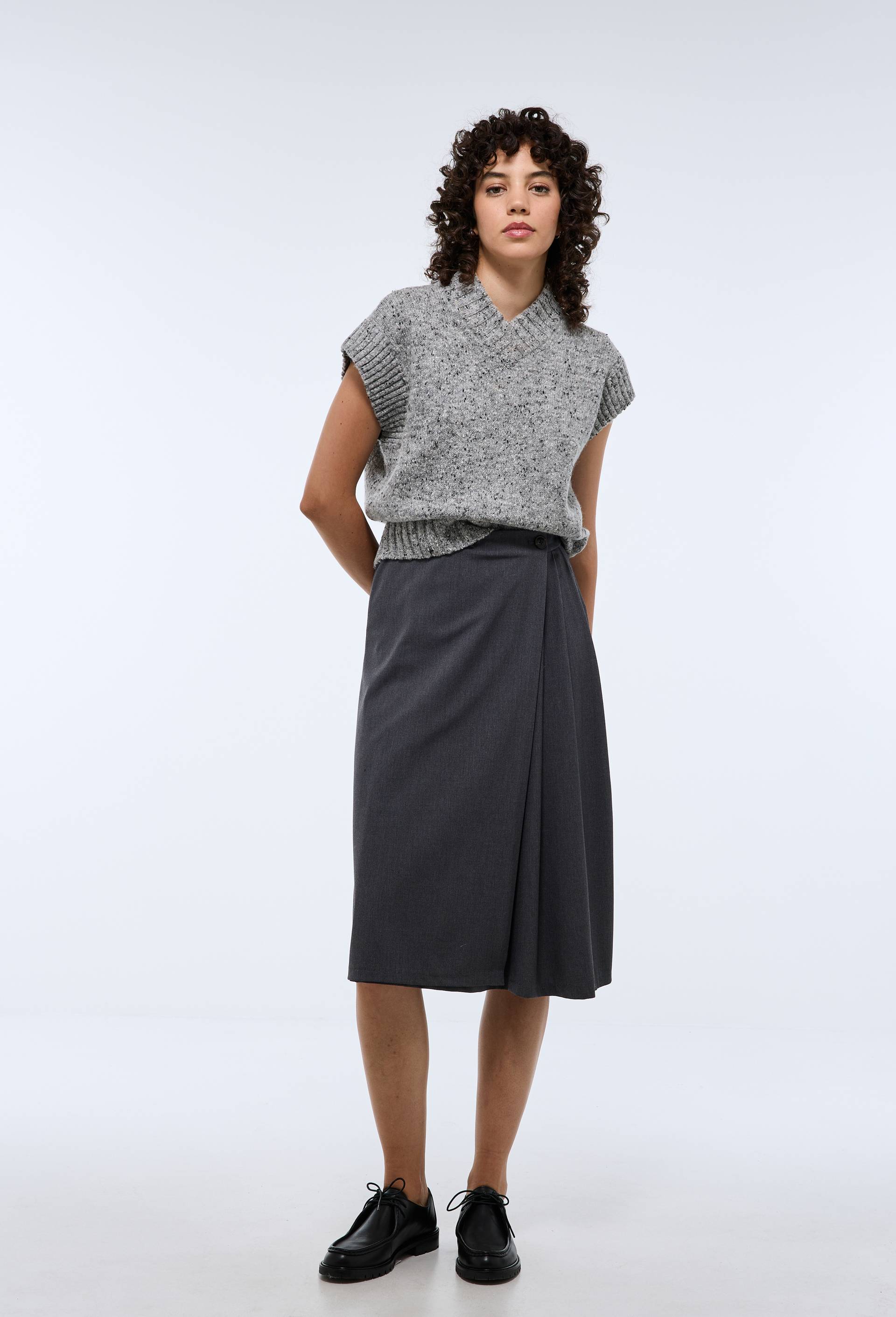 Jupe midi portefeuille, Gris fonc&eacute;, large image number 1