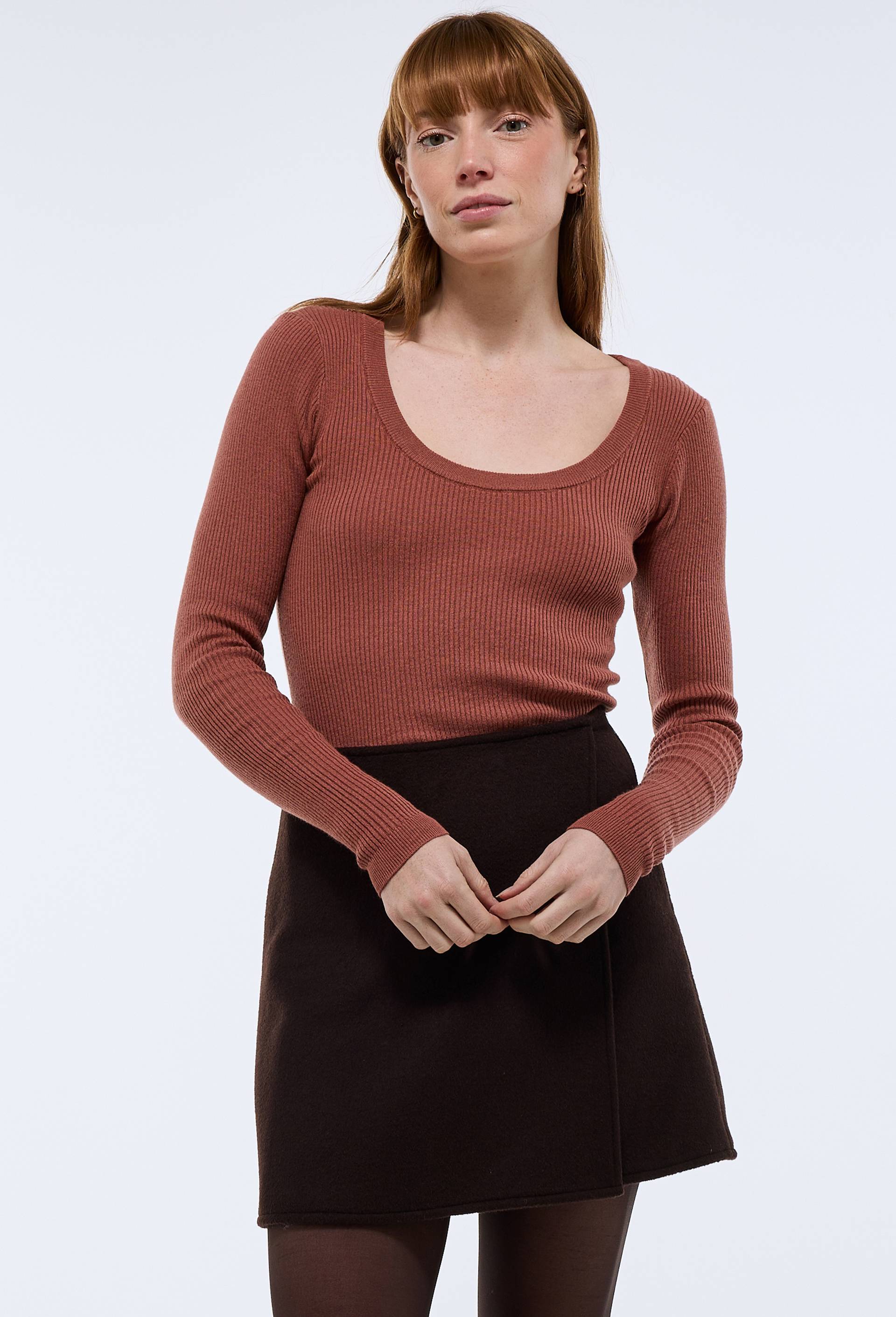 Pull en maille fine manches longues en coton et cachemire, Rose fonc&eacute;, large image number 0