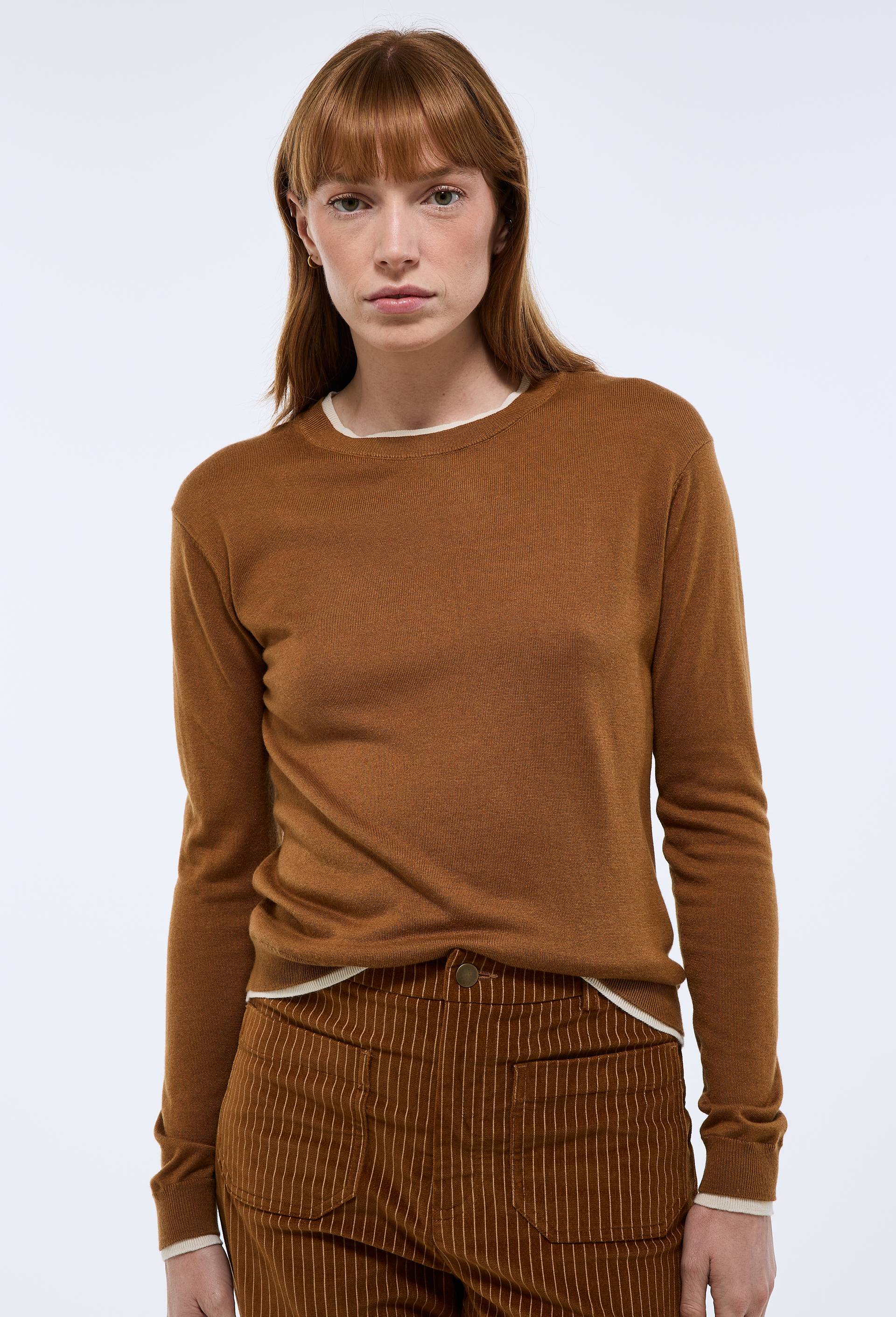 Pull col rond trompe-l'oeil contenant du cachemire - MONOPRIX - Modalova