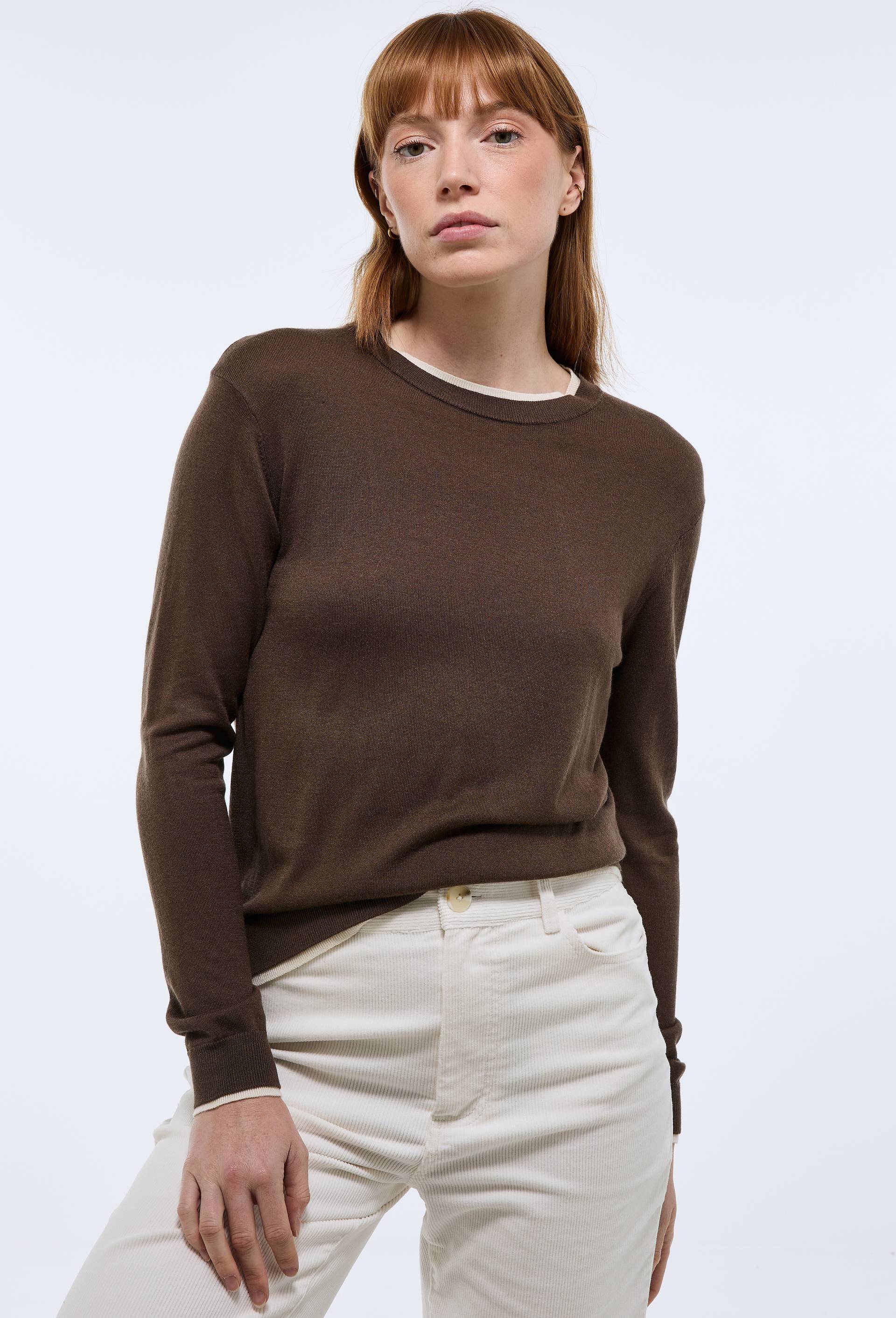 Pull col rond trompe-l'oeil contenant du cachemire - MONOPRIX - Modalova