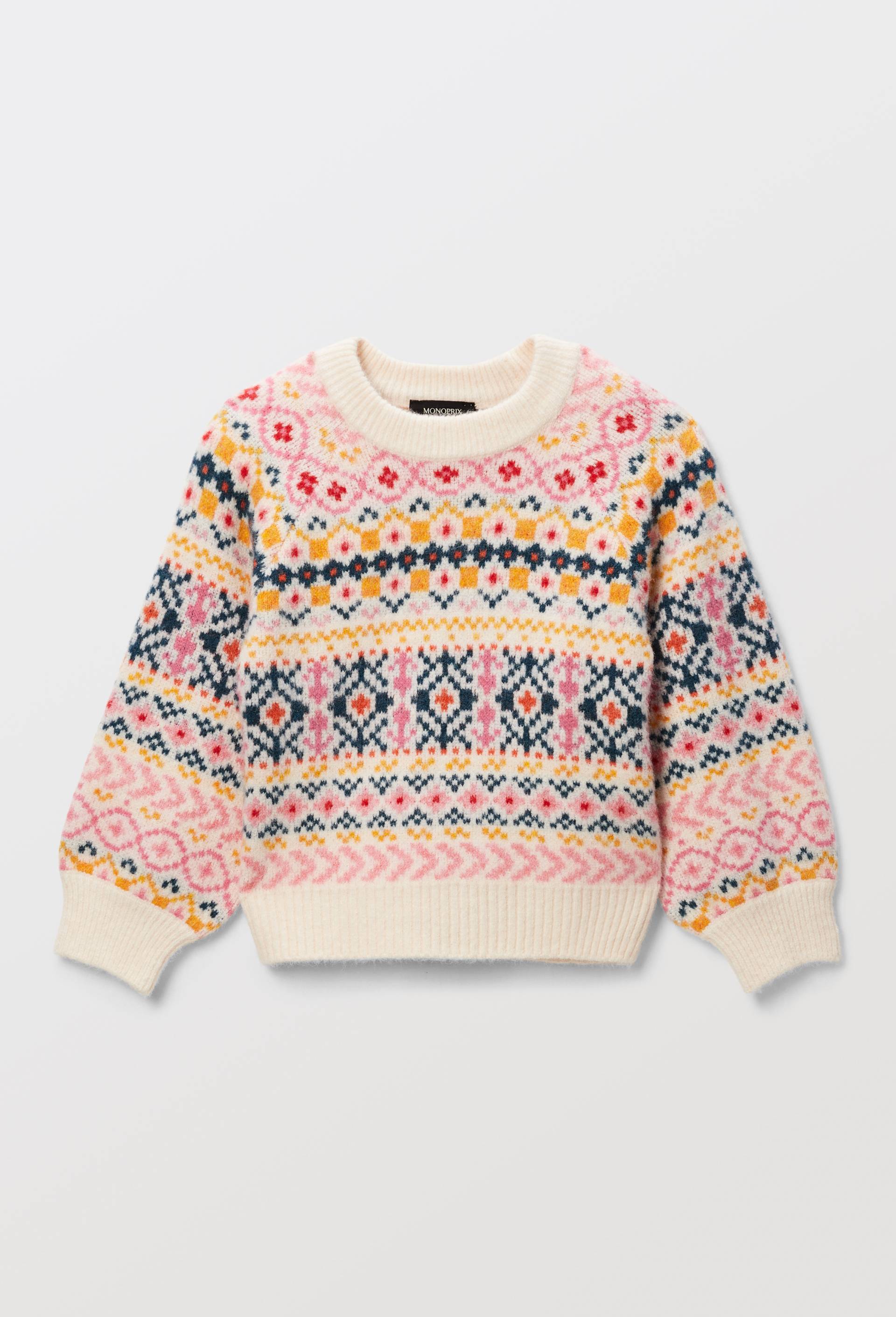 Pull jacquard contenant de la laine