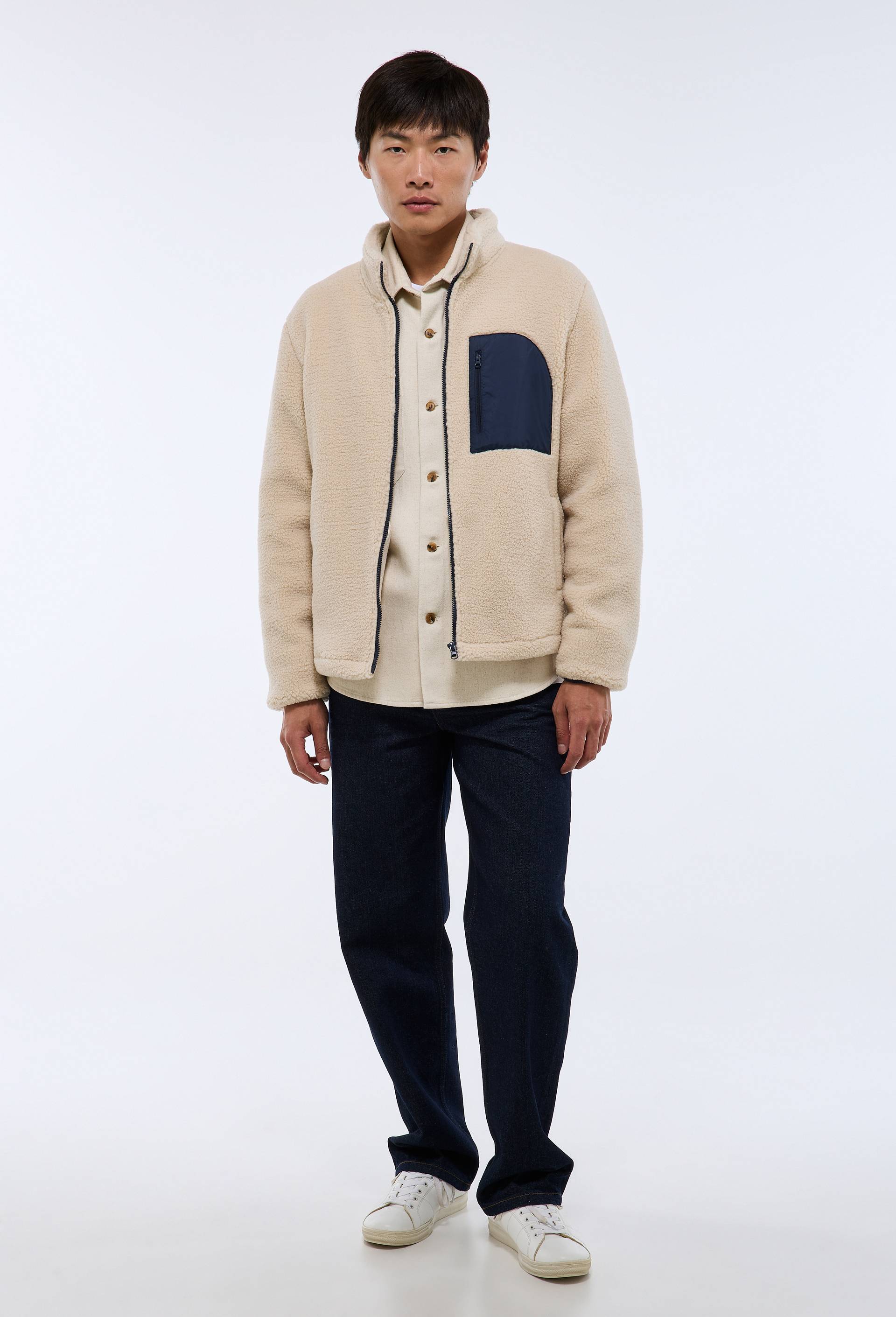 Veste sherpa manches longues zipp&eacute;e, Ecru, large image number 0
