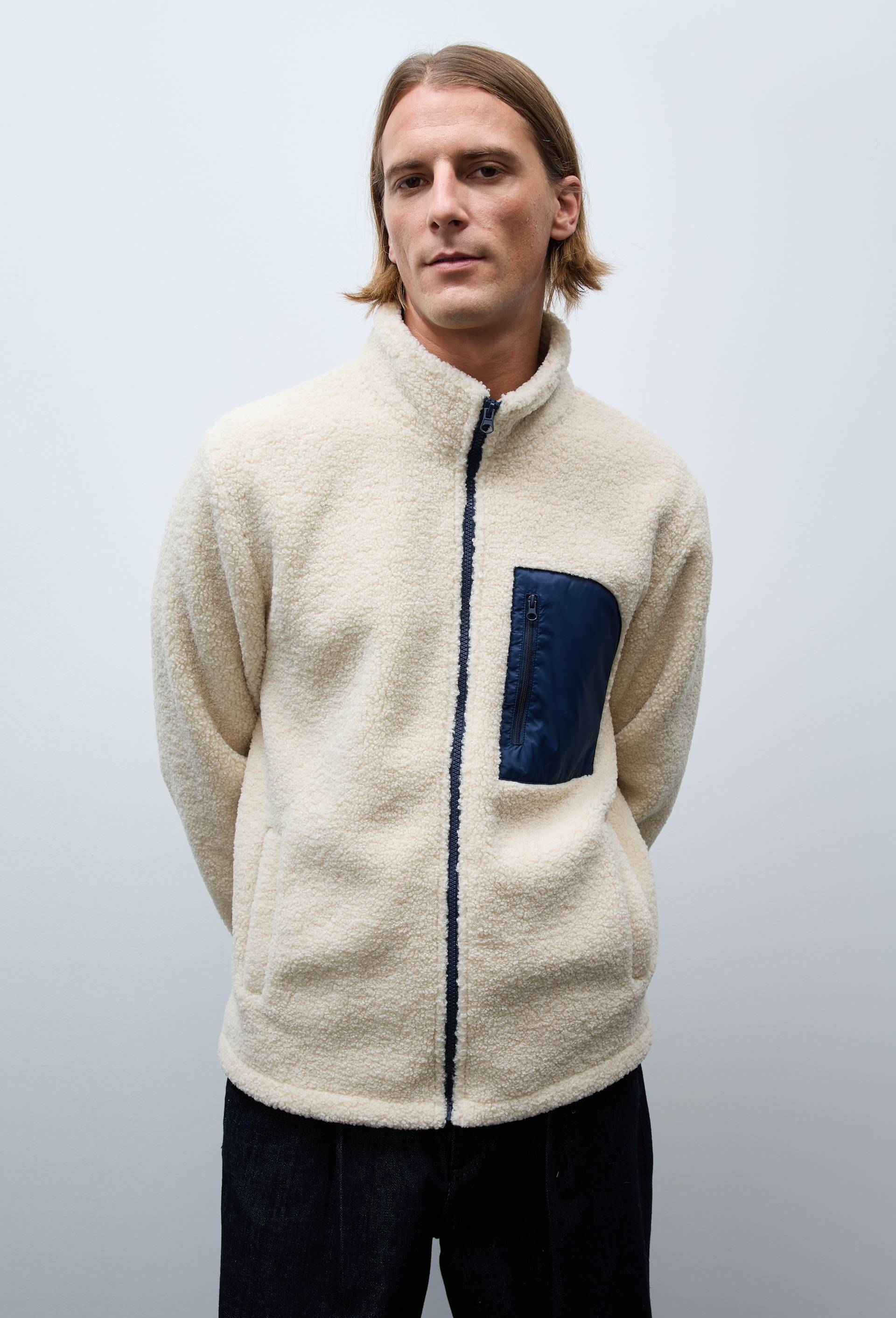 Veste sherpa manches longues zipp&eacute;e, Ecru, swatch image