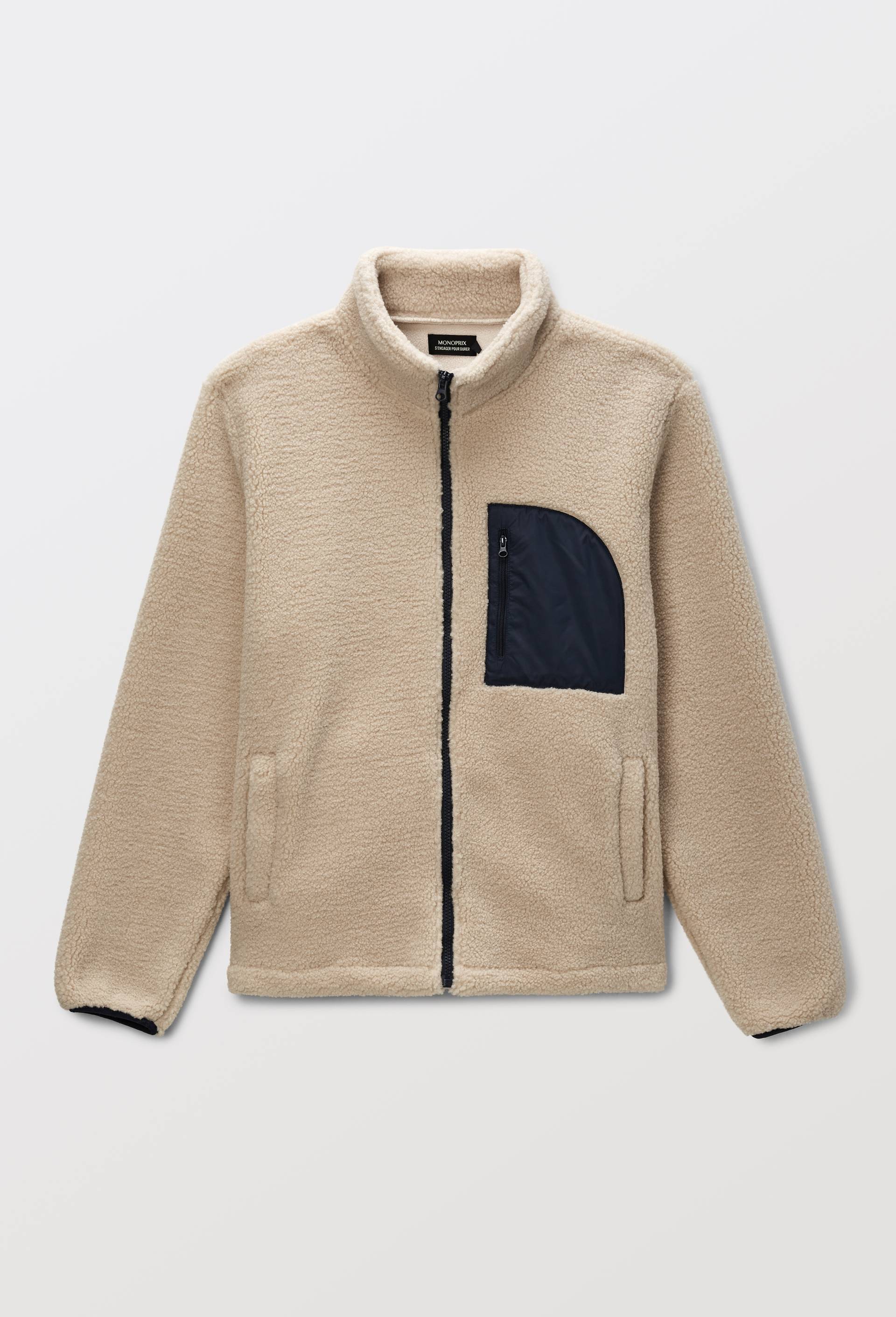 Veste sherpa manches longues zipp&eacute;e, Ecru, large image number 2