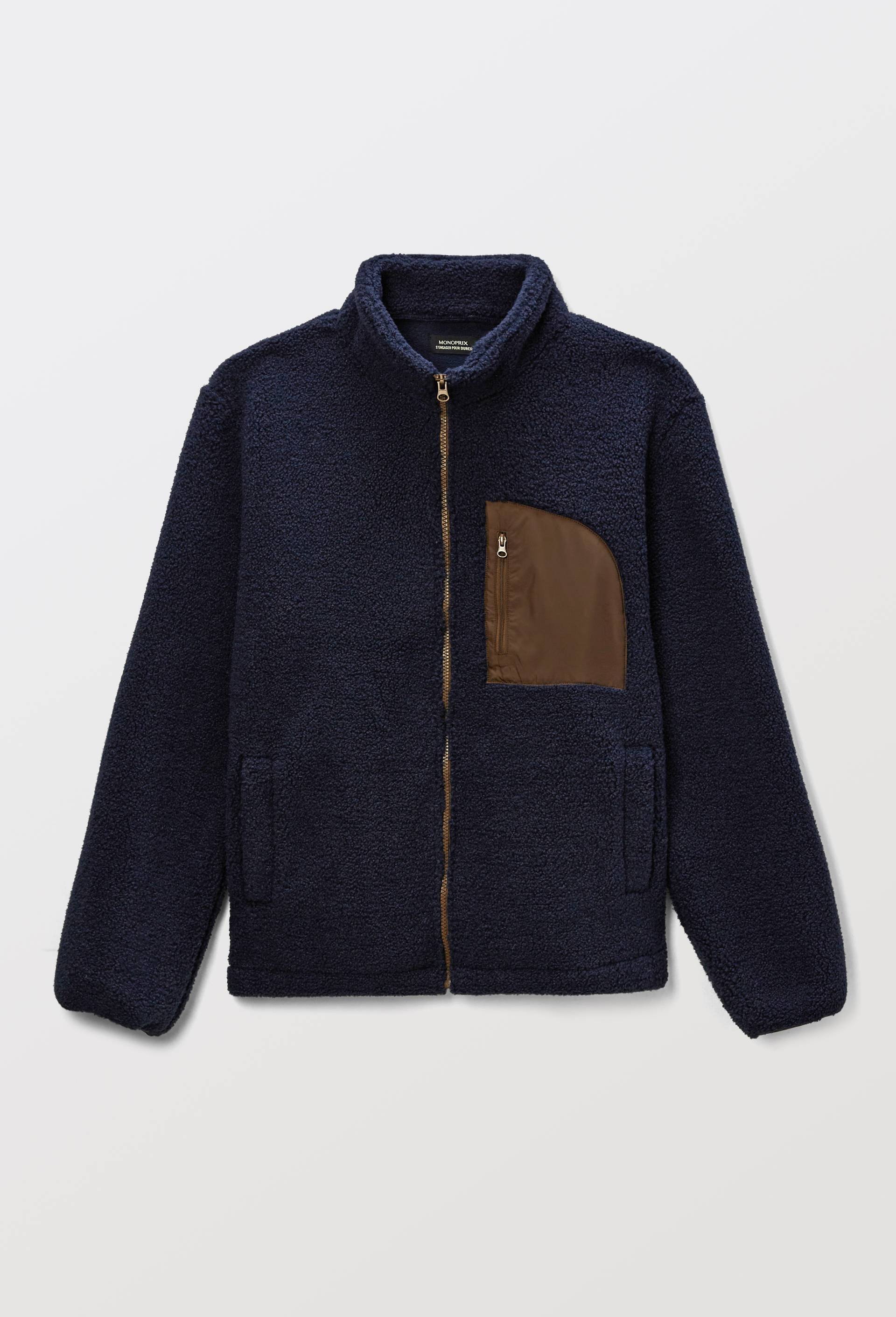 Veste sherpa manches longues zipp&eacute;e, Bleu fonc&eacute;, large image number 2.0