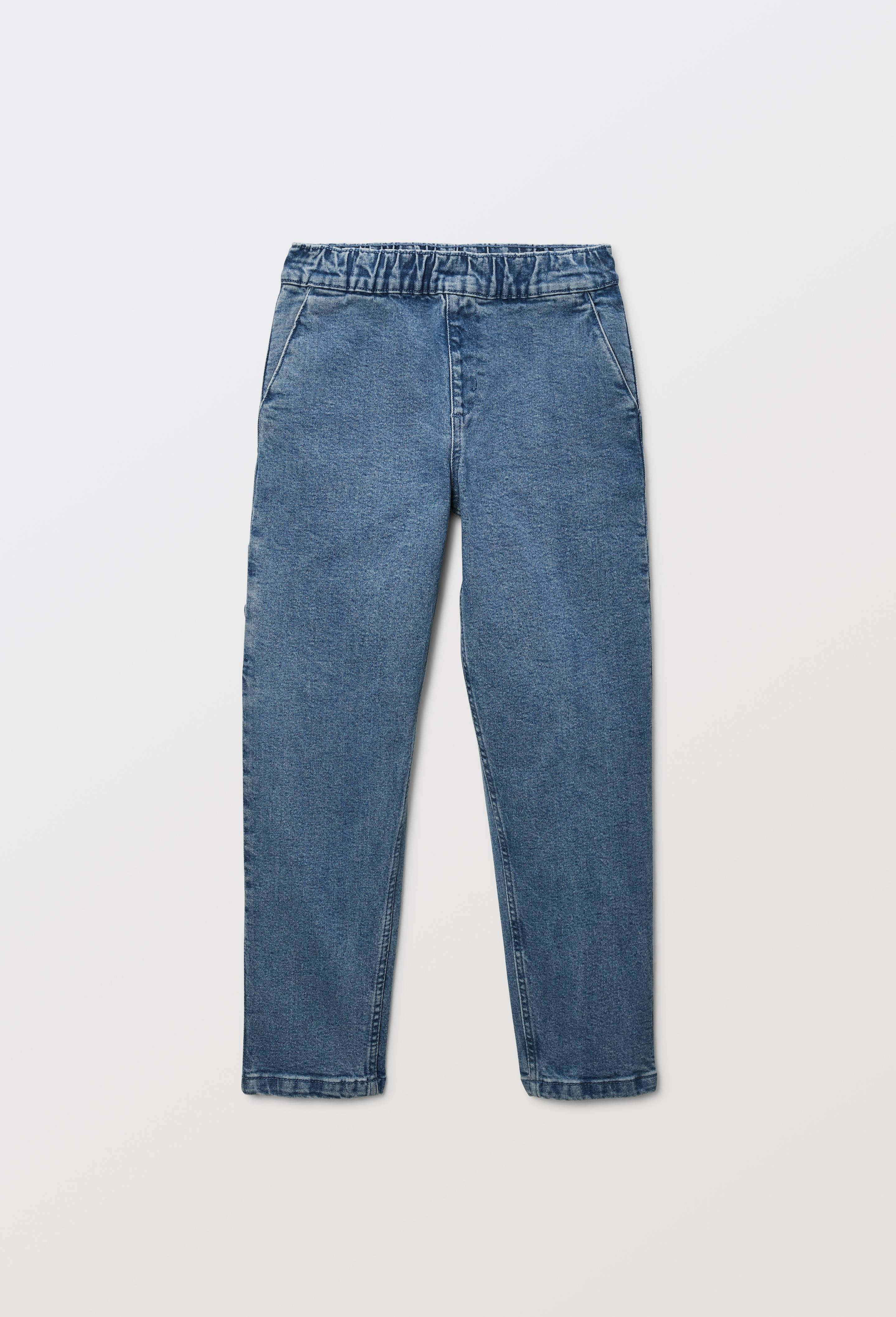 Jean droit taille &eacute;lastiqu&eacute;e en coton, Bleu fonc&eacute;, large image number 1