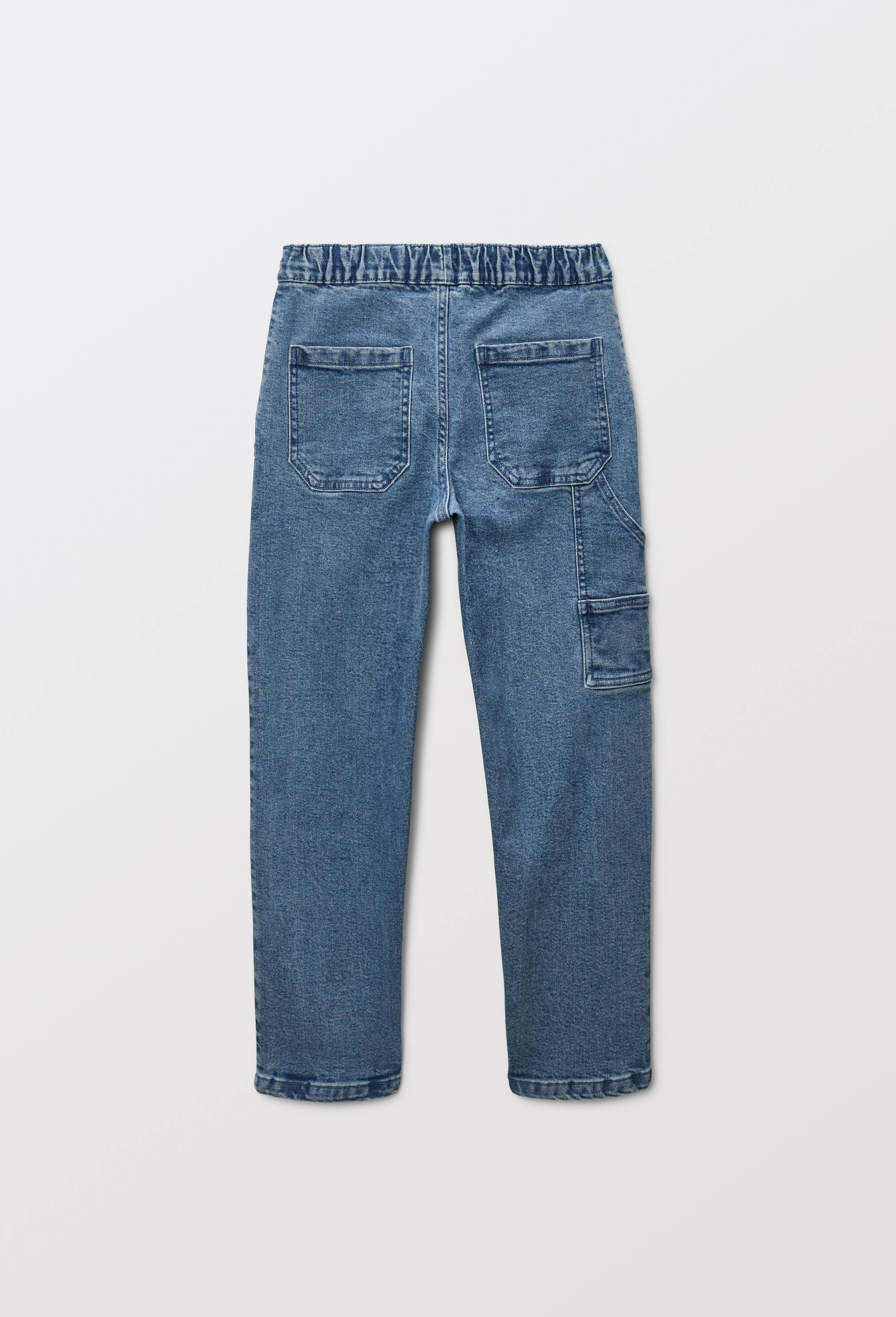 Jean droit taille &eacute;lastiqu&eacute;e en coton, Bleu fonc&eacute;, large image number 2