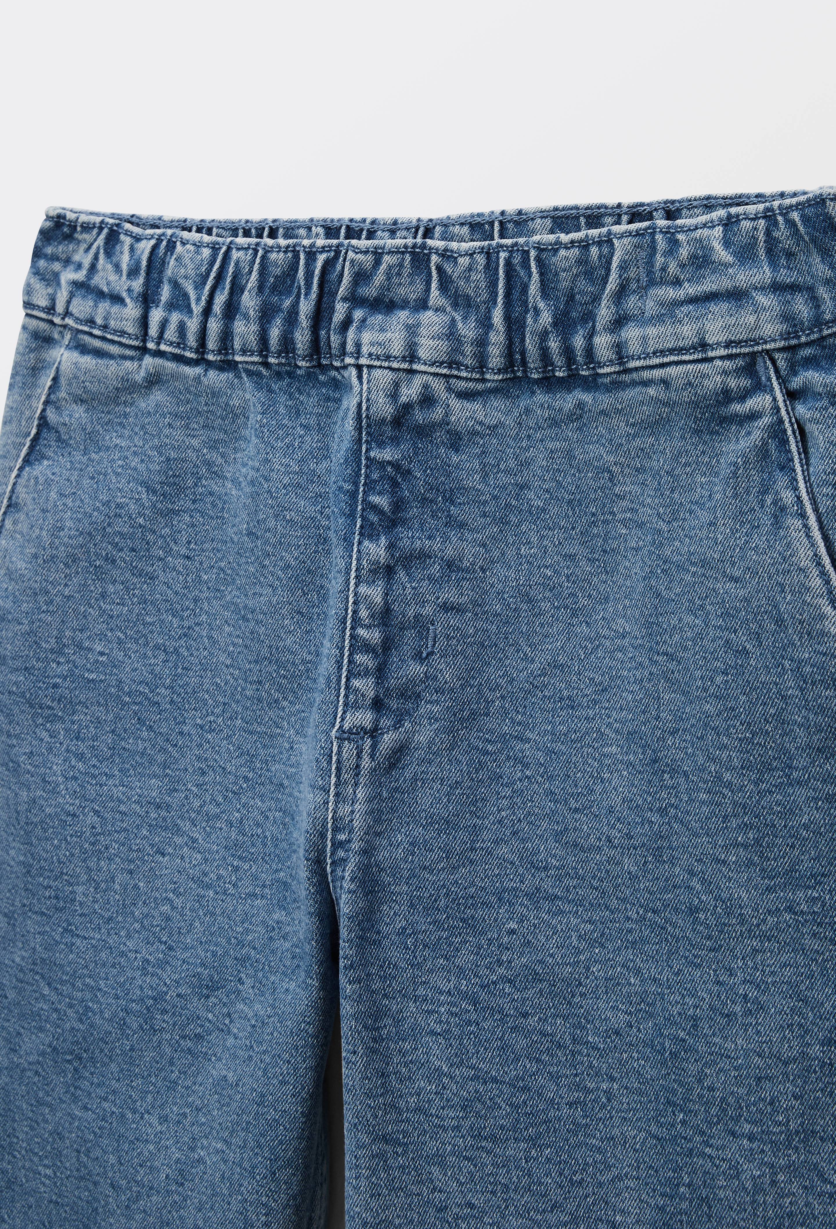 Jean droit taille &eacute;lastiqu&eacute;e en coton, Bleu fonc&eacute;, large image number 3