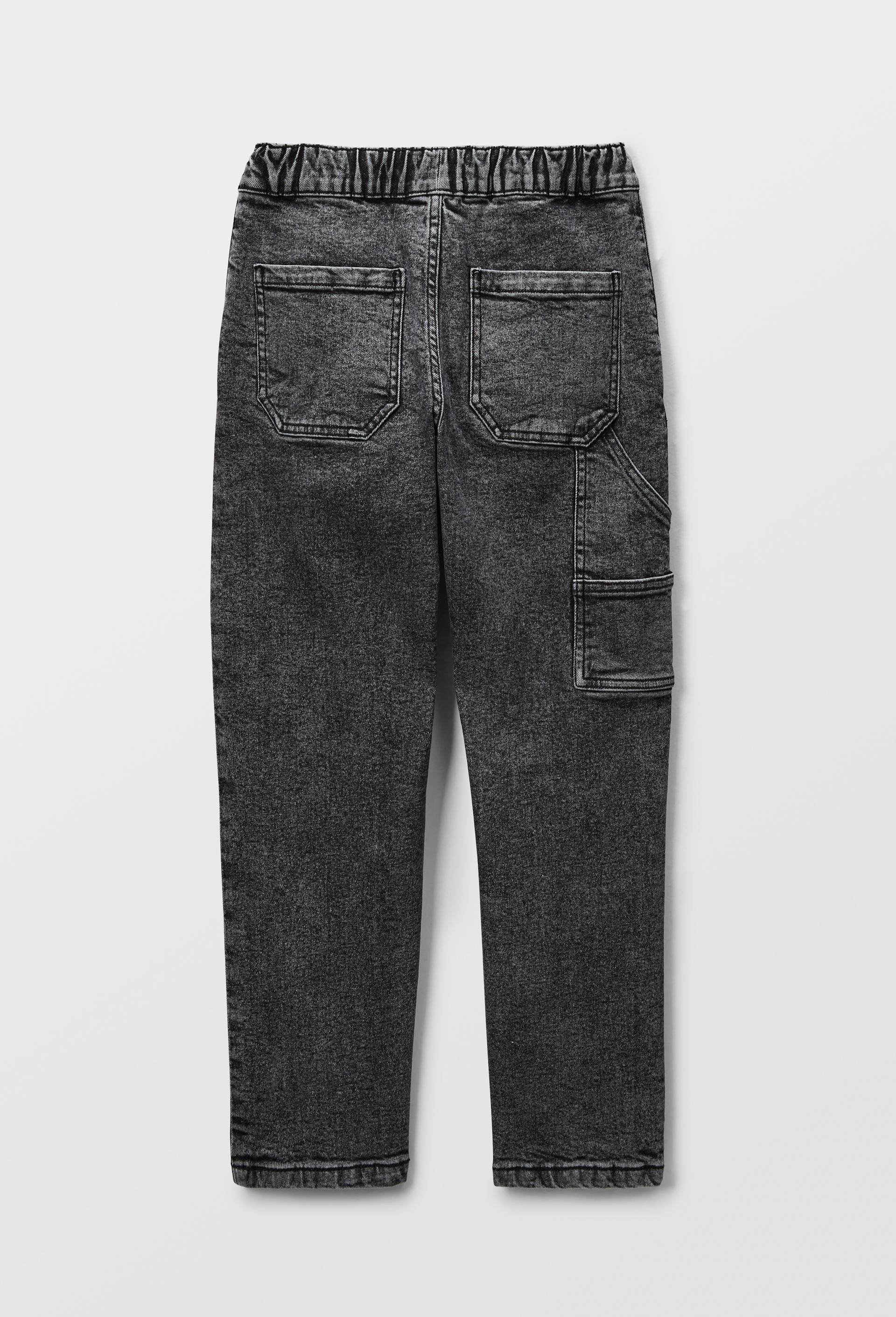 Jean droit taille &eacute;lastiqu&eacute;e en coton, Gris fonc&eacute;, large image number 1