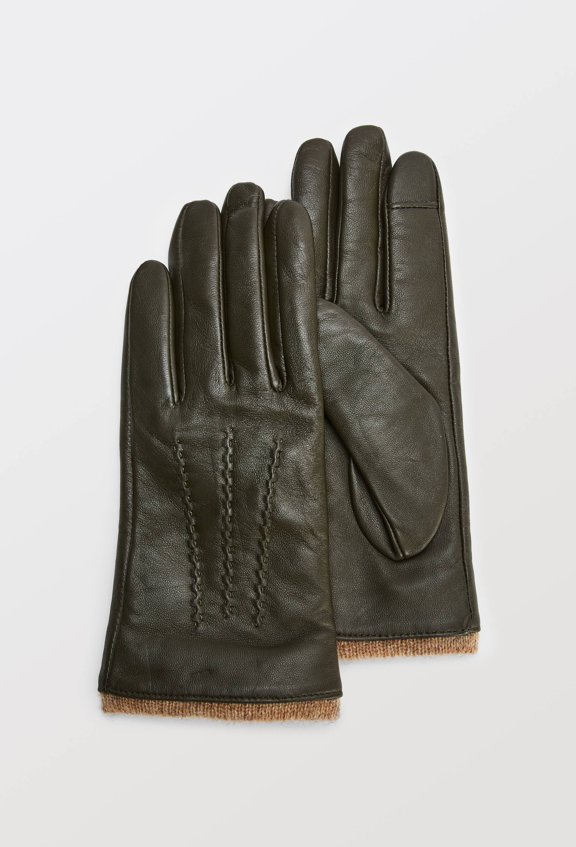 Gants tactiles en cuir, Vert fonc&eacute;, swatch image
