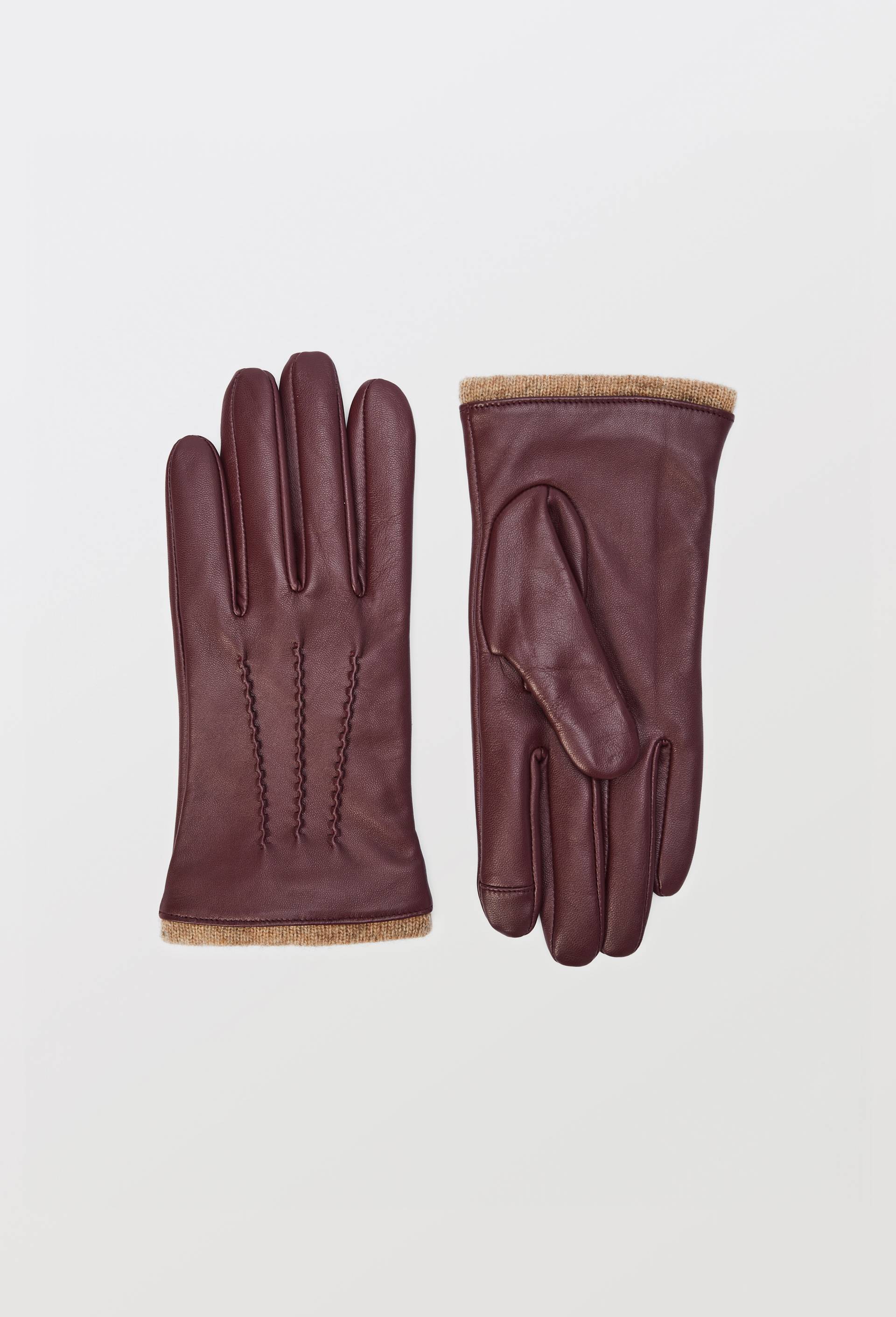 Gants tactiles en cuir, Rouge fonc&eacute;, swatch image